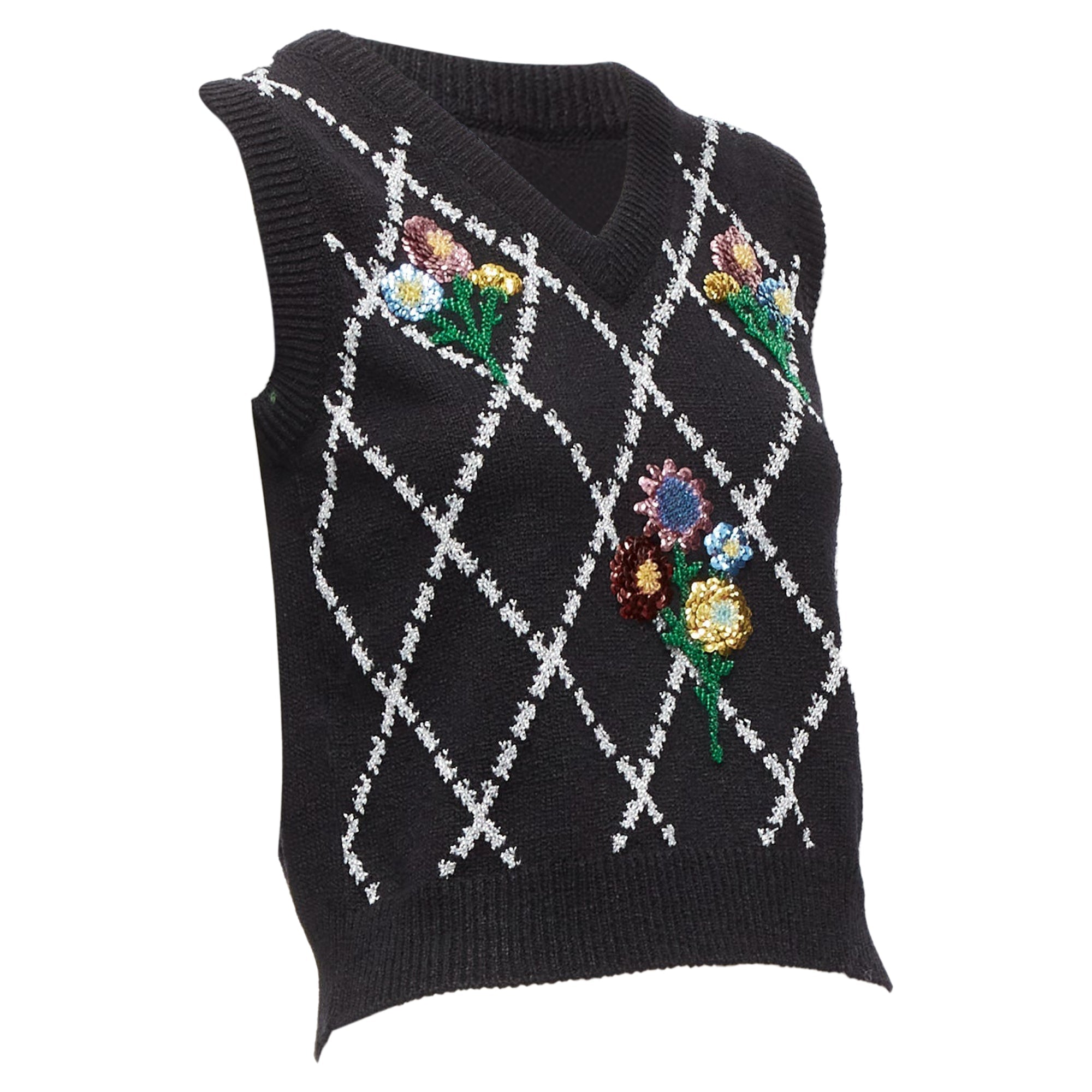 Women's Gucci silver diamong argyle floral embellished sweater vest