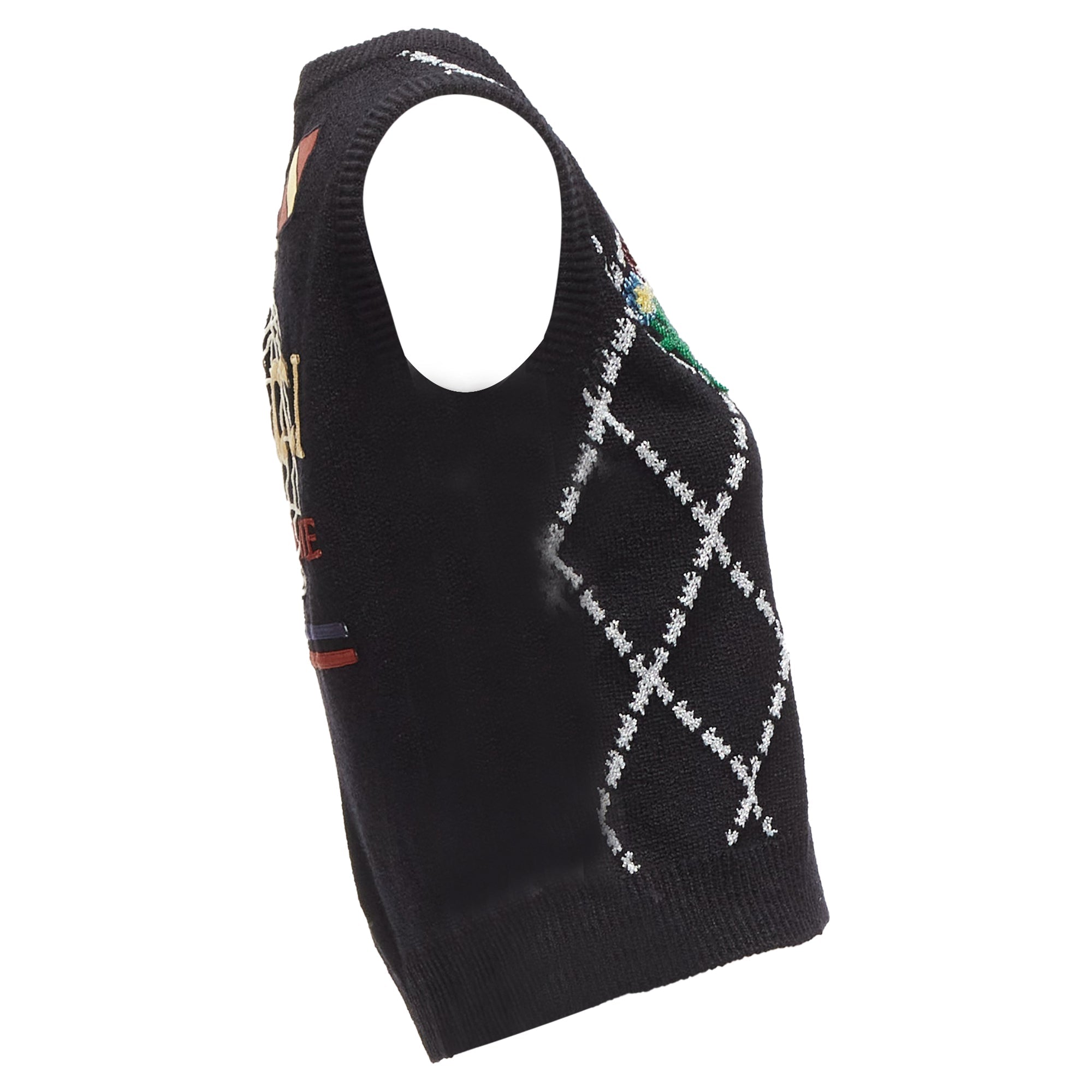 Women's Gucci silver diamong argyle floral embellished sweater vest