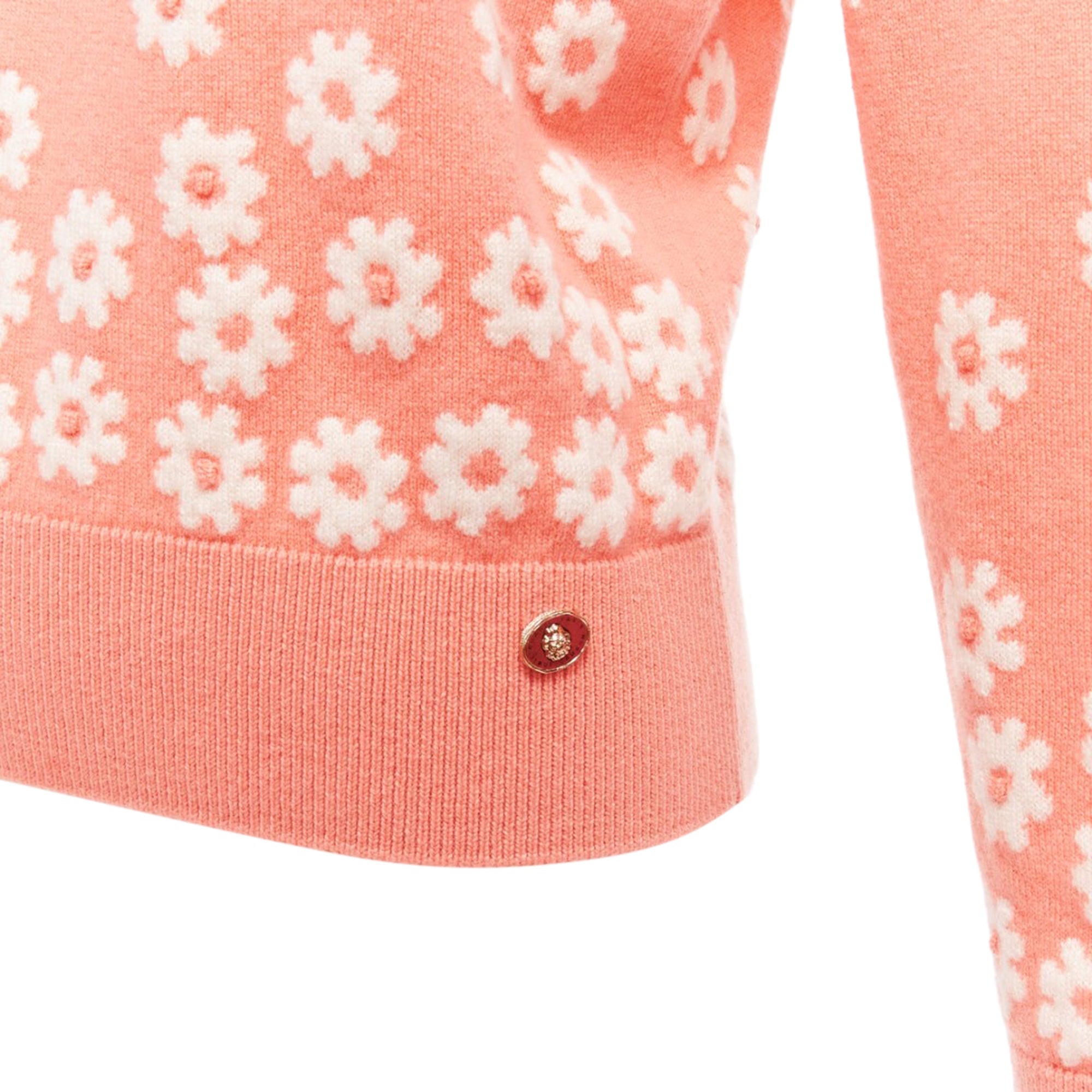 Women's Chanel peach cashmere blend floral CC knitted pullover sweater