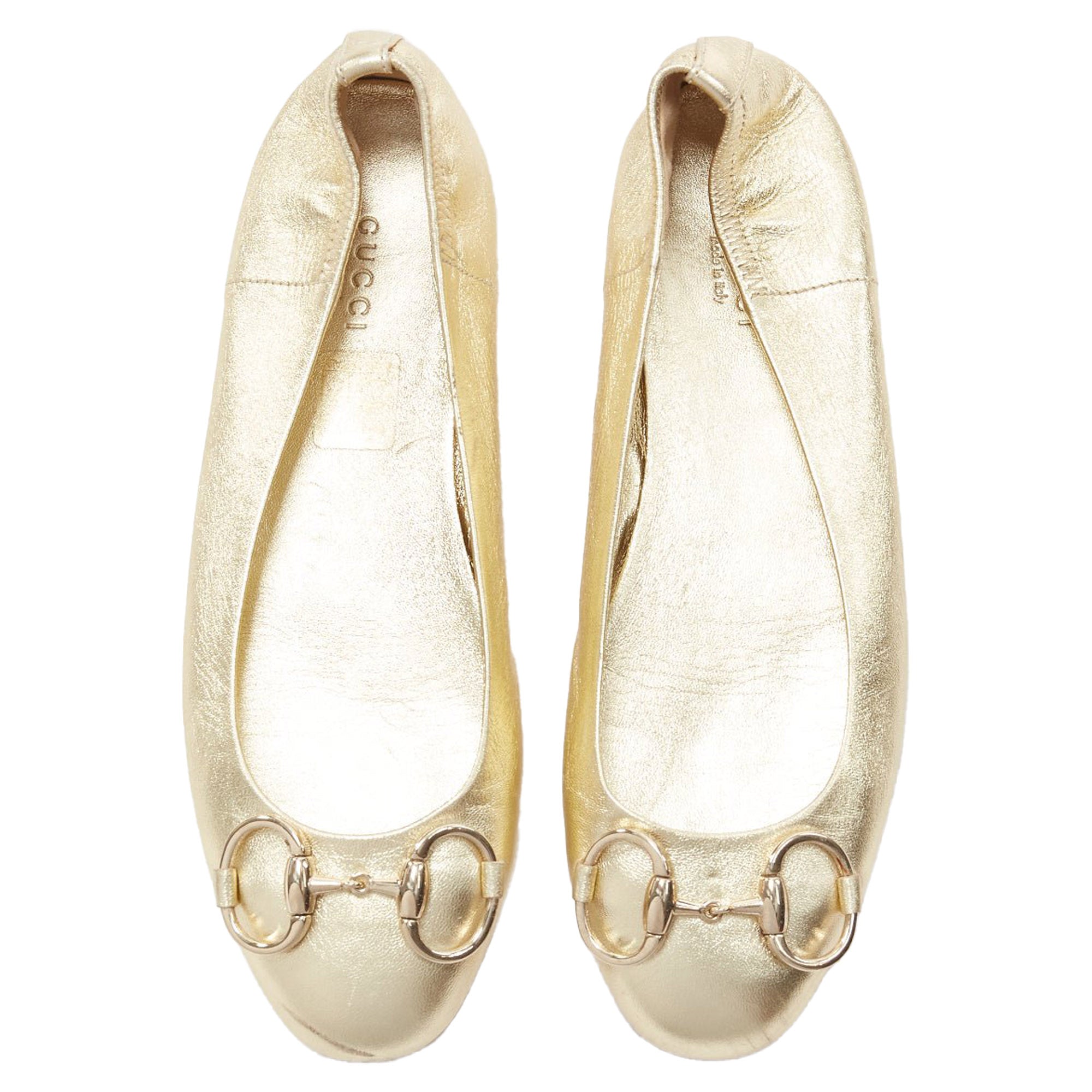Women's Gucci metallic Horsebbuckle round toe ballerina flats