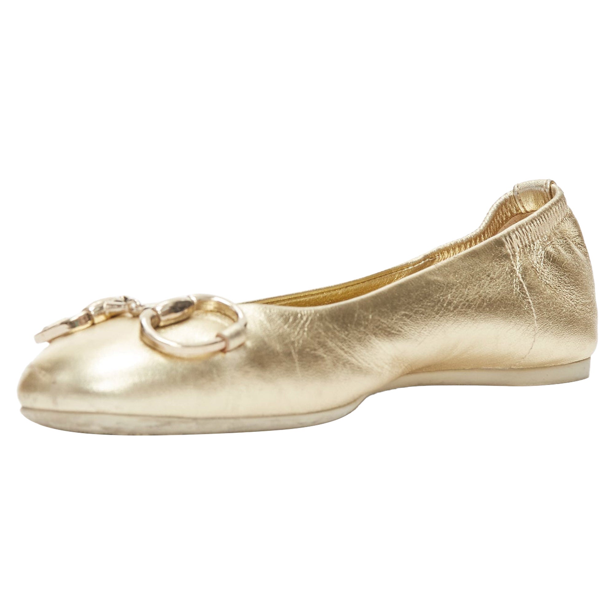Women's Gucci metallic Horsebbuckle round toe ballerina flats