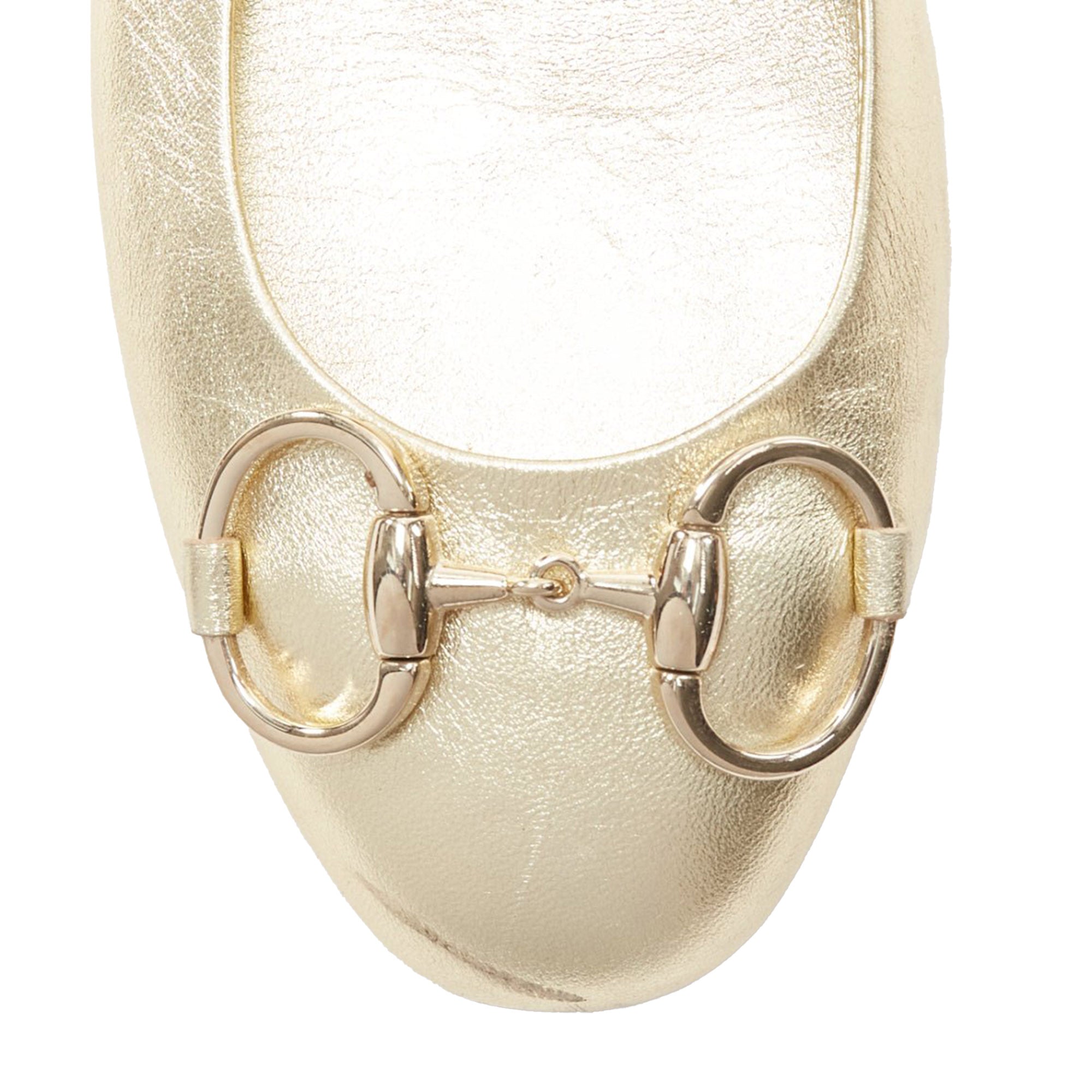 Women's Gucci metallic Horsebbuckle round toe ballerina flats