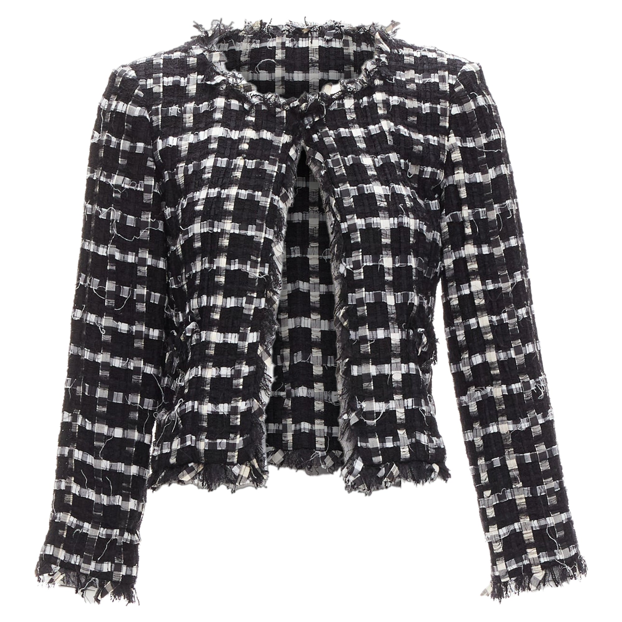 Women's Chanel raw check tweed gripoix buttons cropped jacket