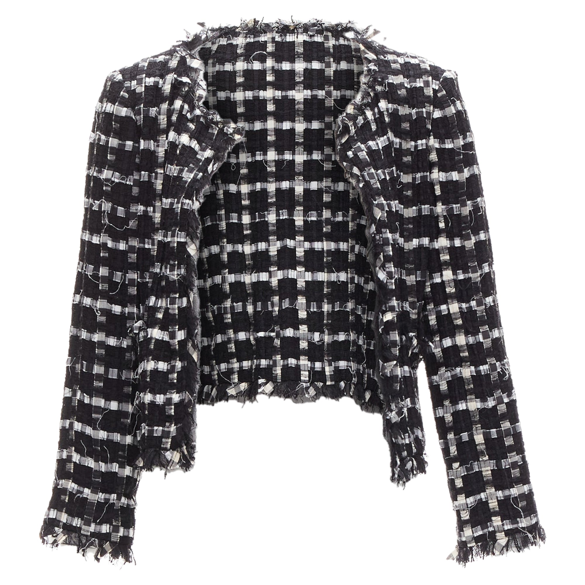 Women's Chanel raw check tweed gripoix buttons cropped jacket