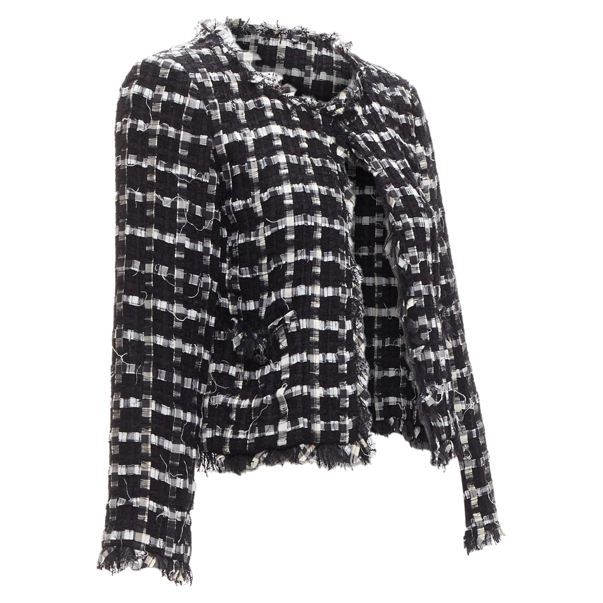 Women's Chanel raw check tweed gripoix buttons cropped jacket
