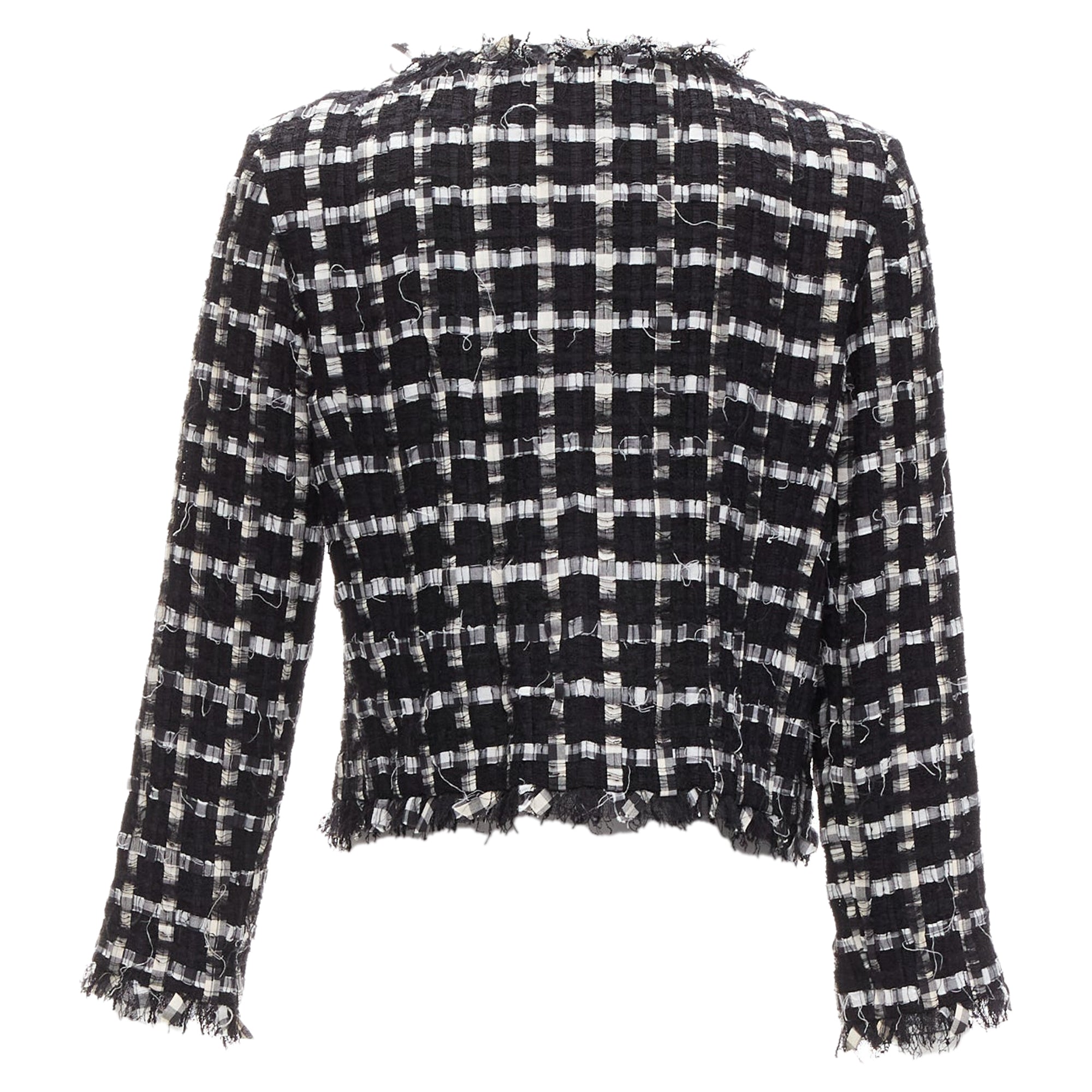 Women's Chanel raw check tweed gripoix buttons cropped jacket