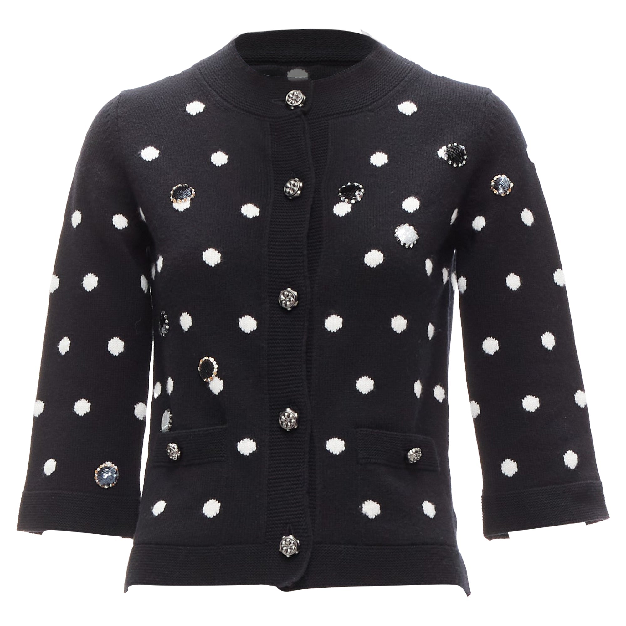 Women's Chanel cashmere silver embellished polka dot cardigan