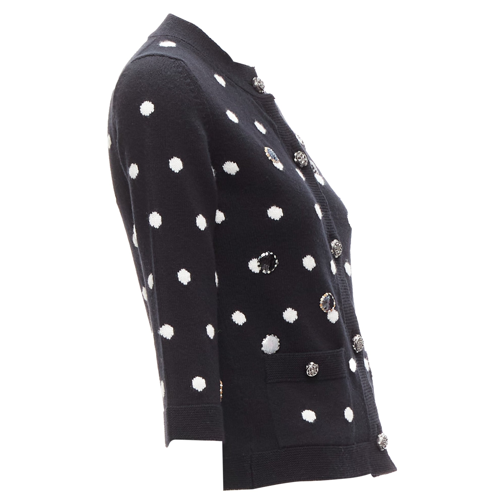 Women's Chanel cashmere silver embellished polka dot cardigan