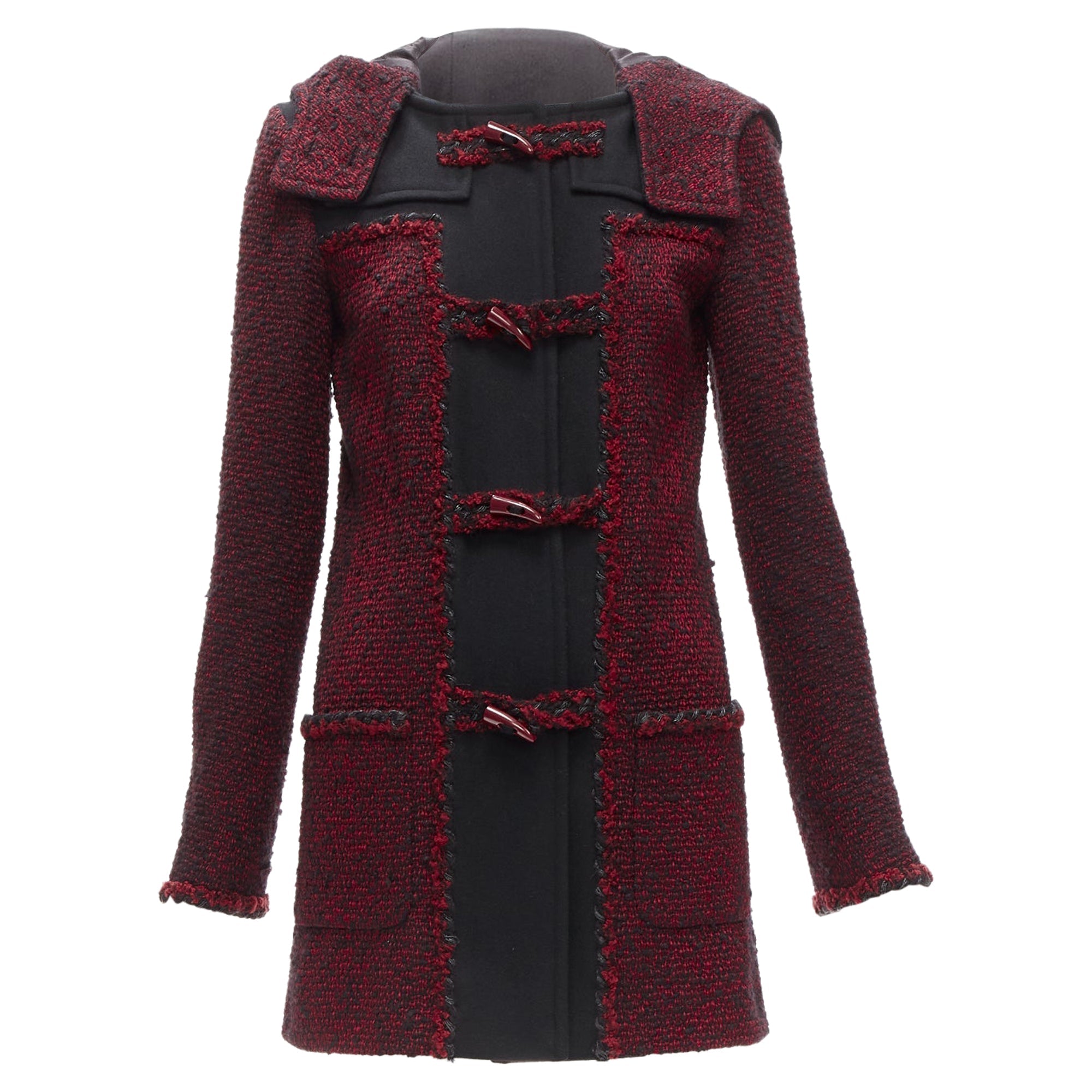 Women's Chanel wool tweed CC logo toggle button duffel coat