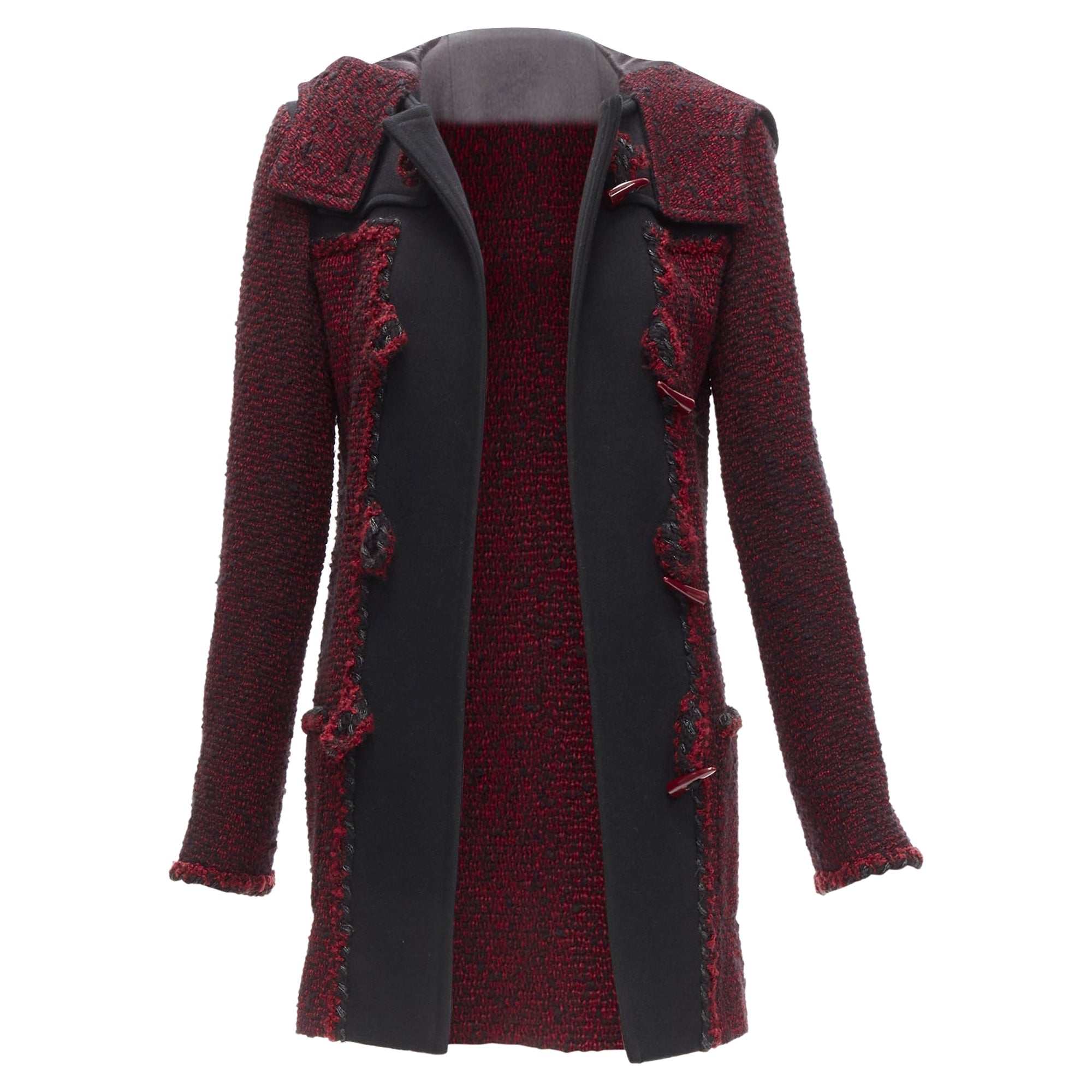 Women's Chanel wool tweed CC logo toggle button duffel coat
