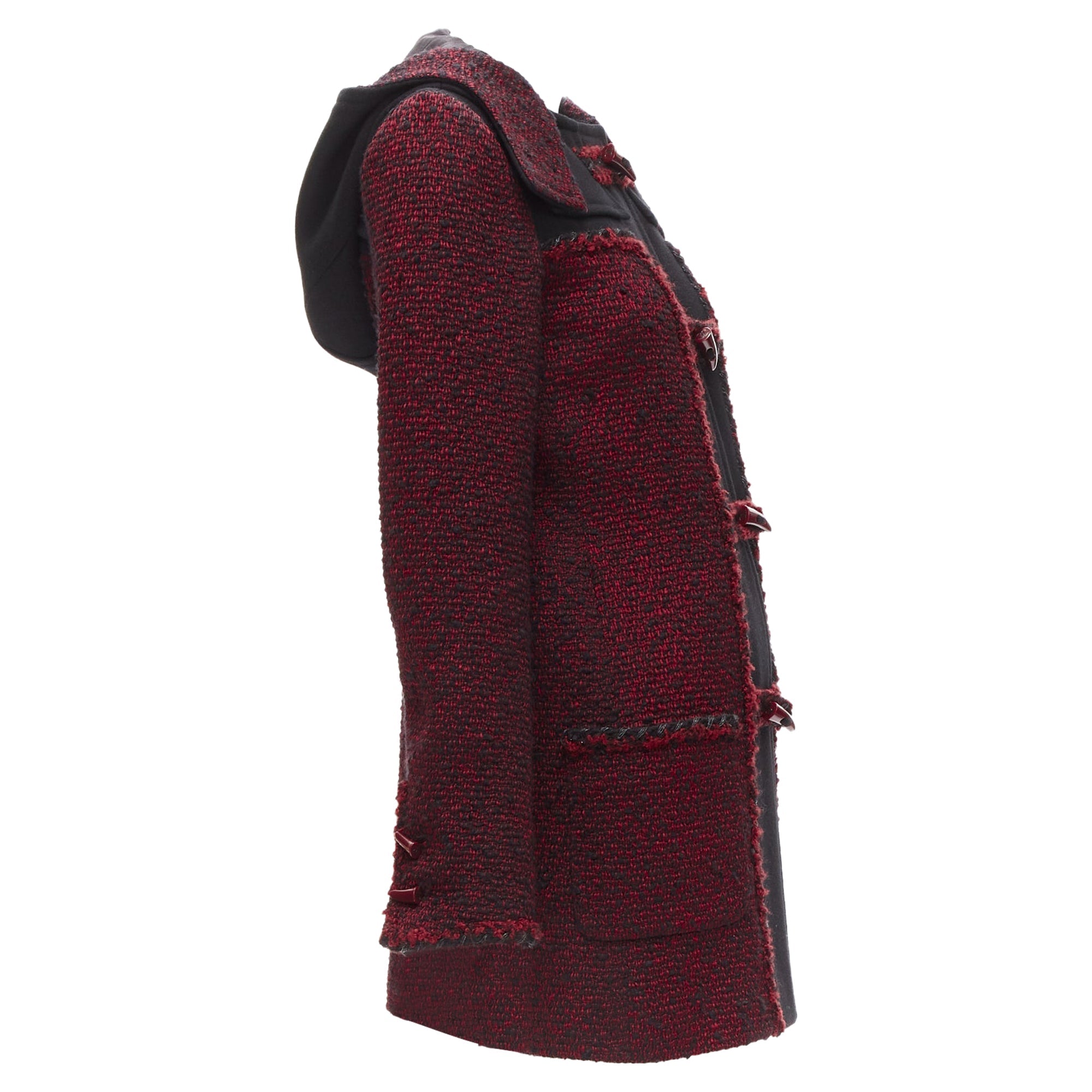 Women's Chanel wool tweed CC logo toggle button duffel coat