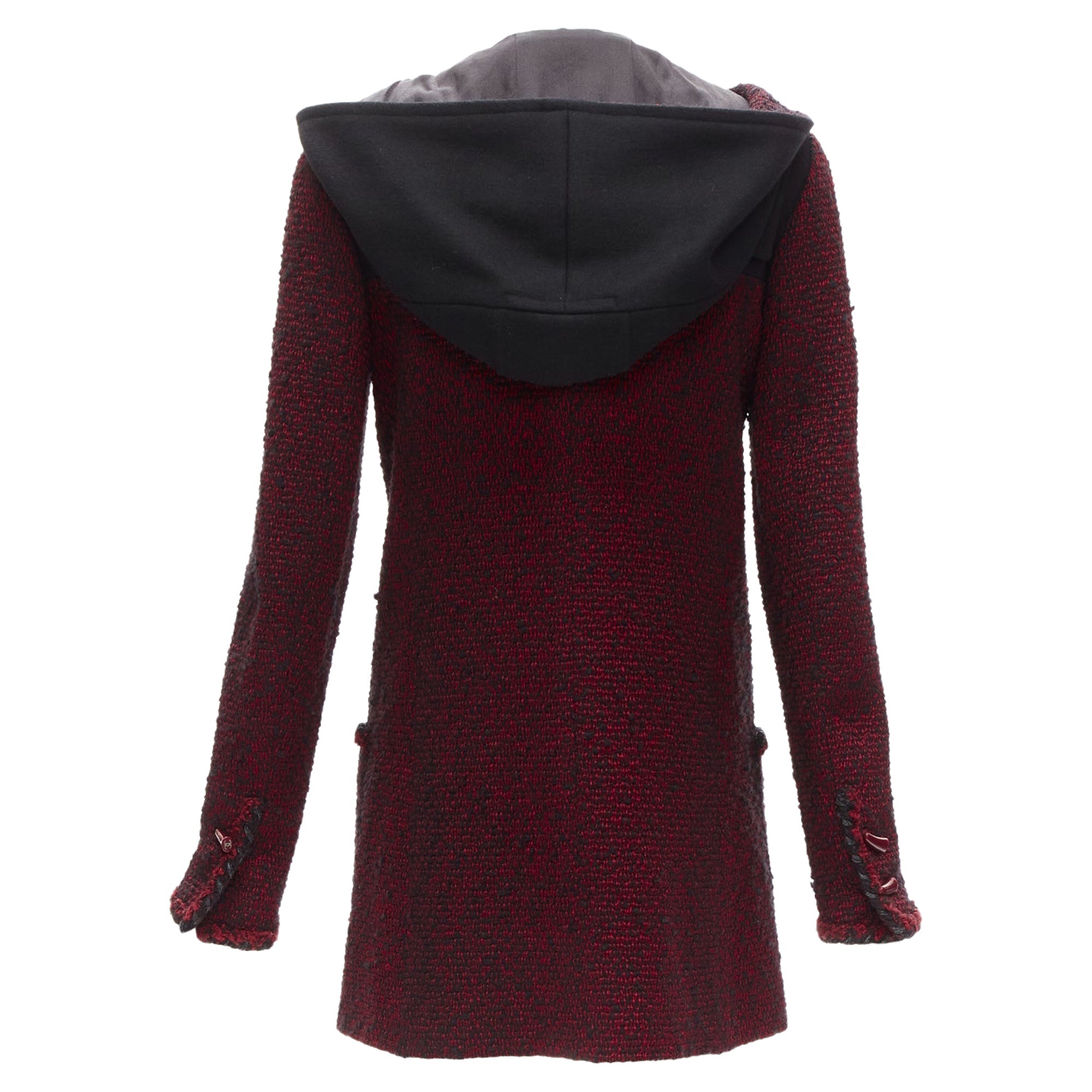 Women's Chanel wool tweed CC logo toggle button duffel coat