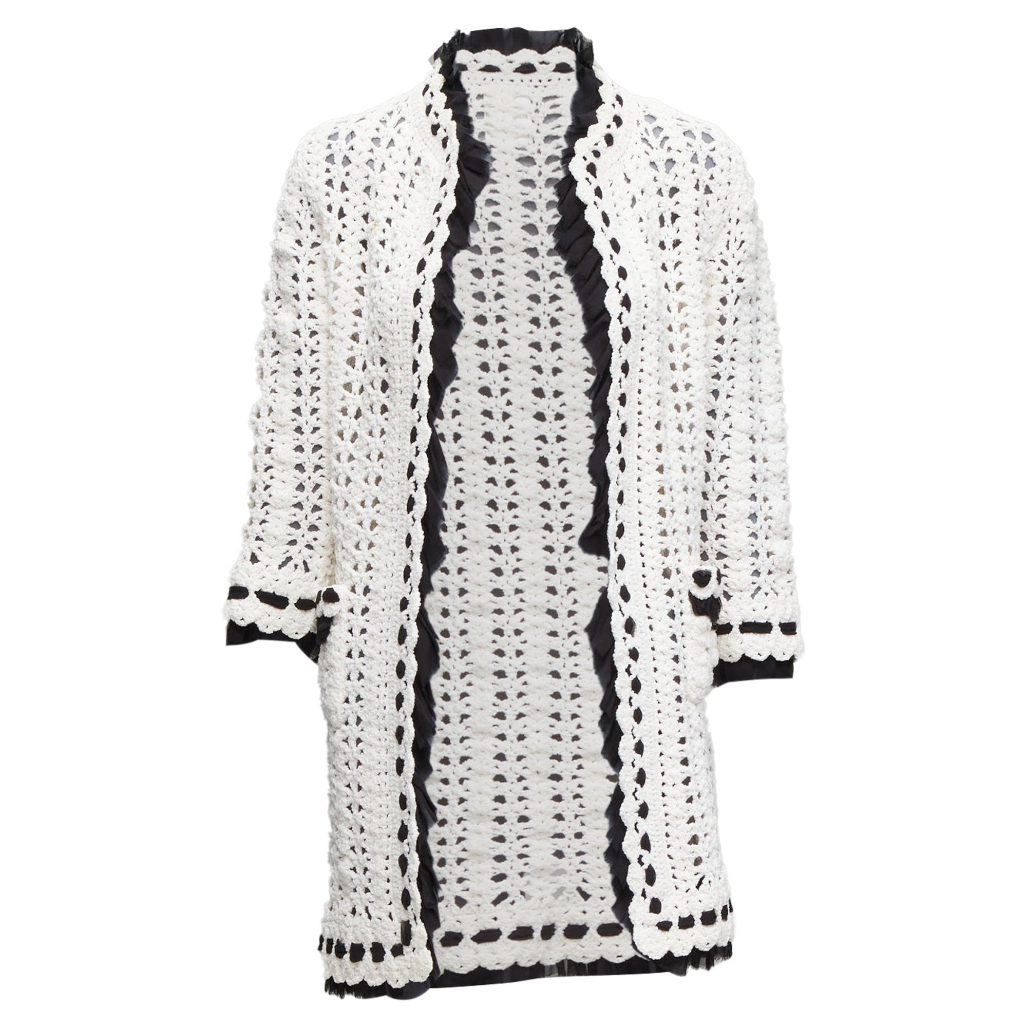 Women's Chanel crochet knitsilk trim cardigan coat