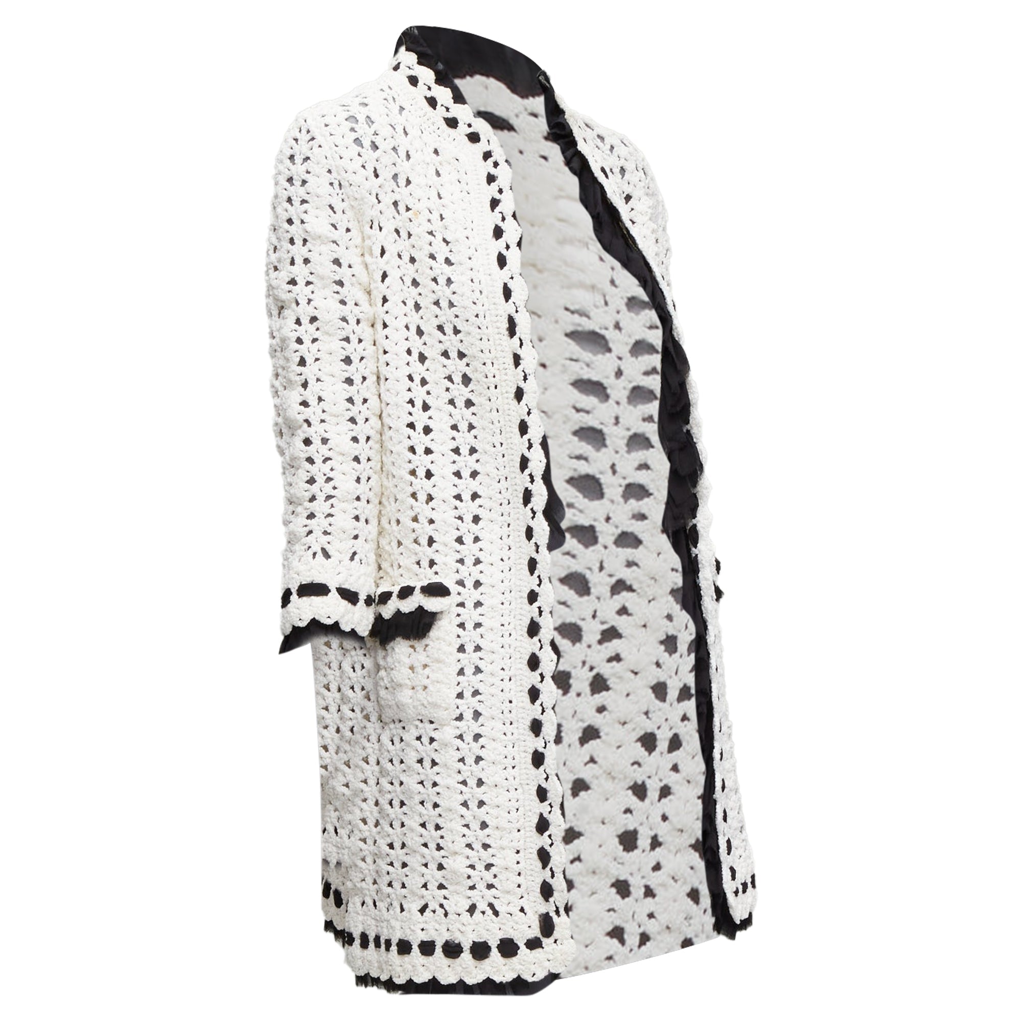 Women's Chanel crochet knitsilk trim cardigan coat
