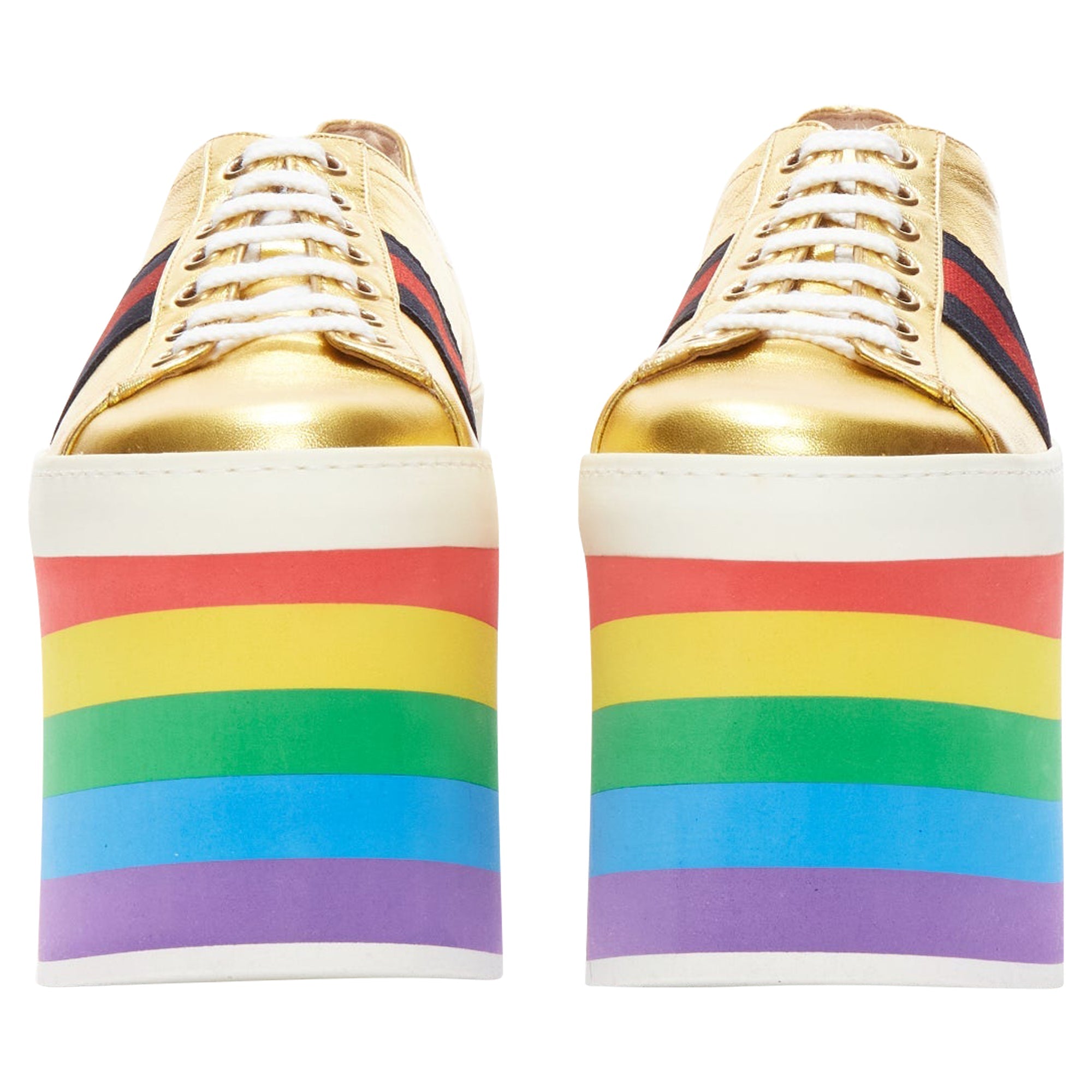 Women's Gucci Alessandro Michele Peggy rainbow web platform sneakers