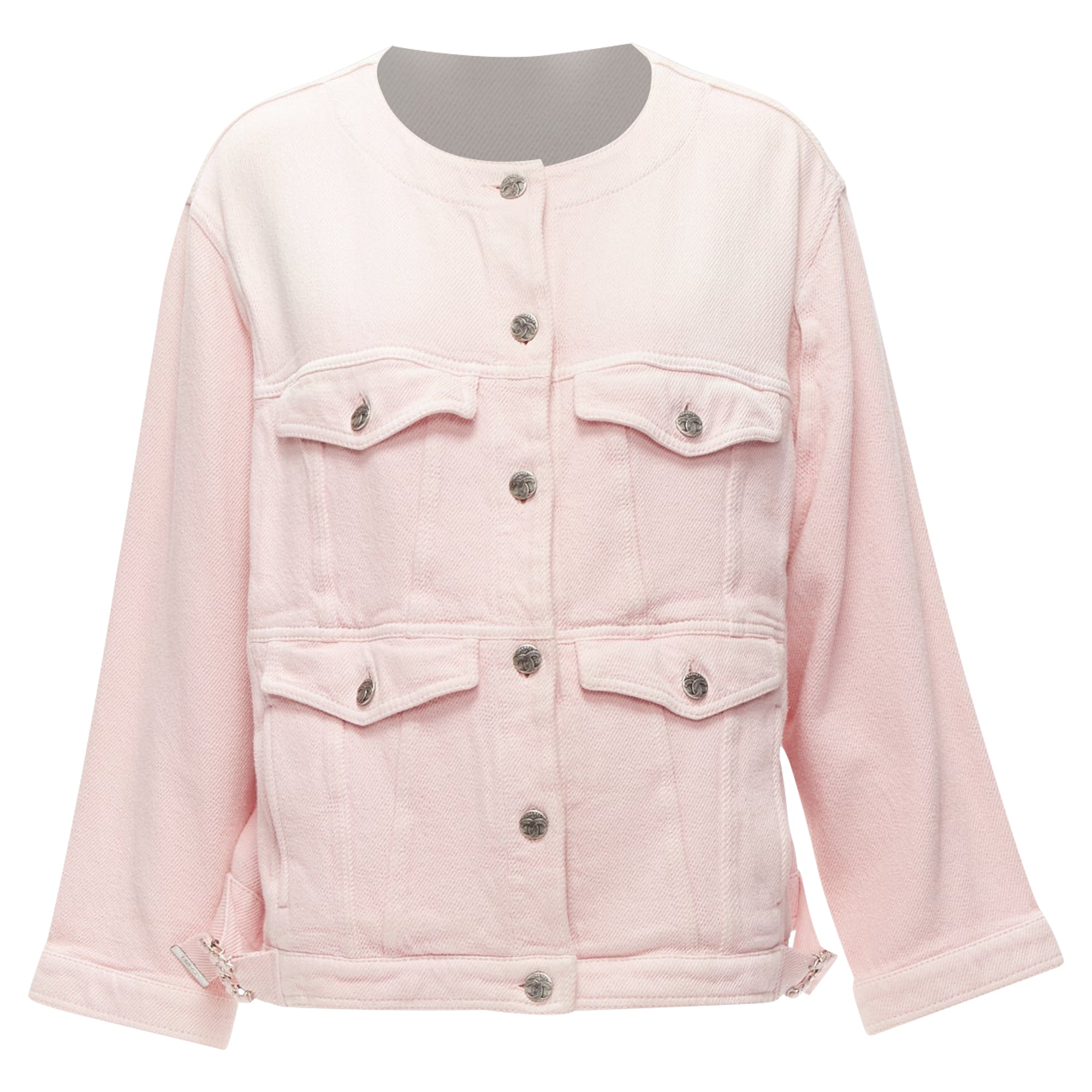 Women's Chanel cotton pockets cc buttons collarless oversized jacket