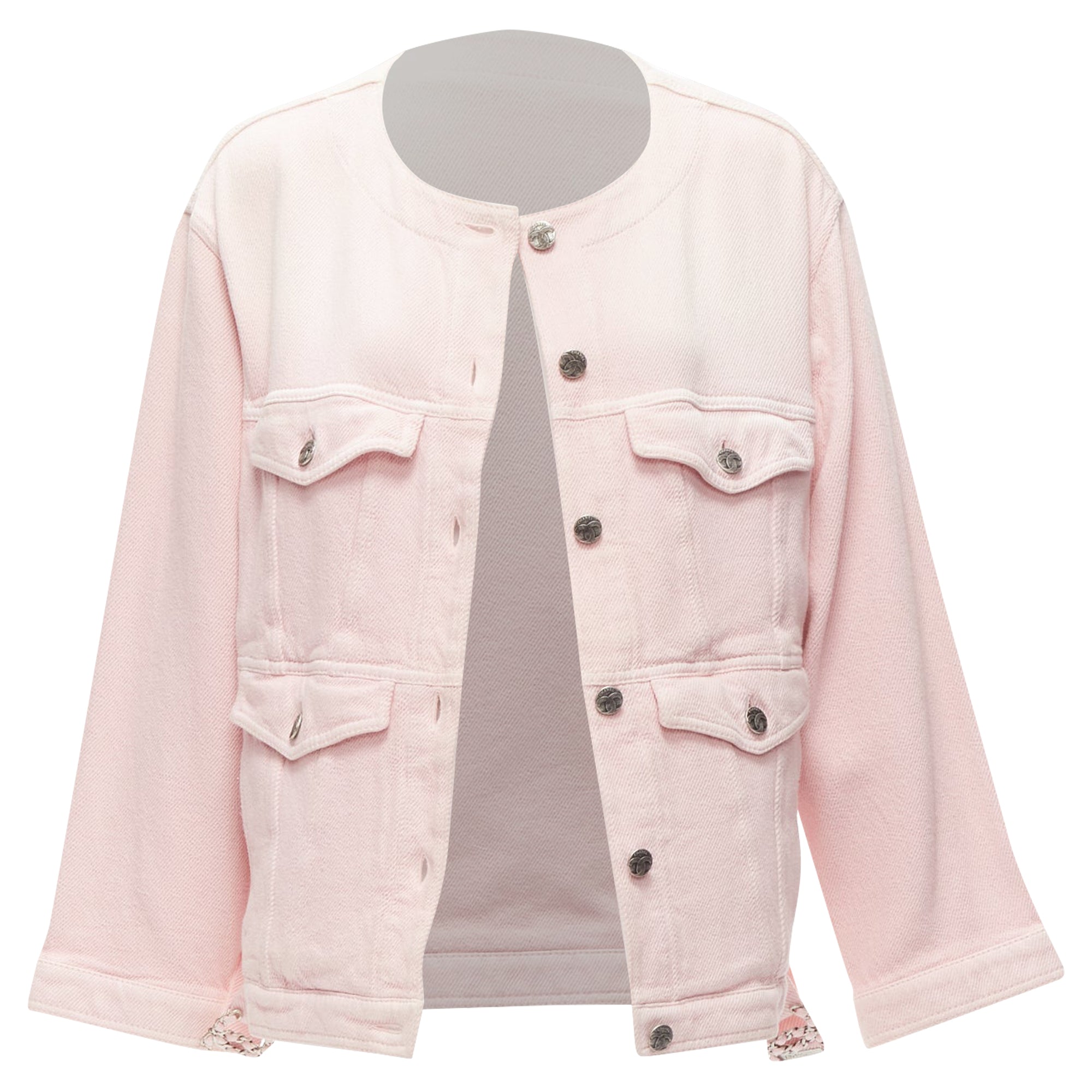 Women's Chanel cotton pockets cc buttons collarless oversized jacket