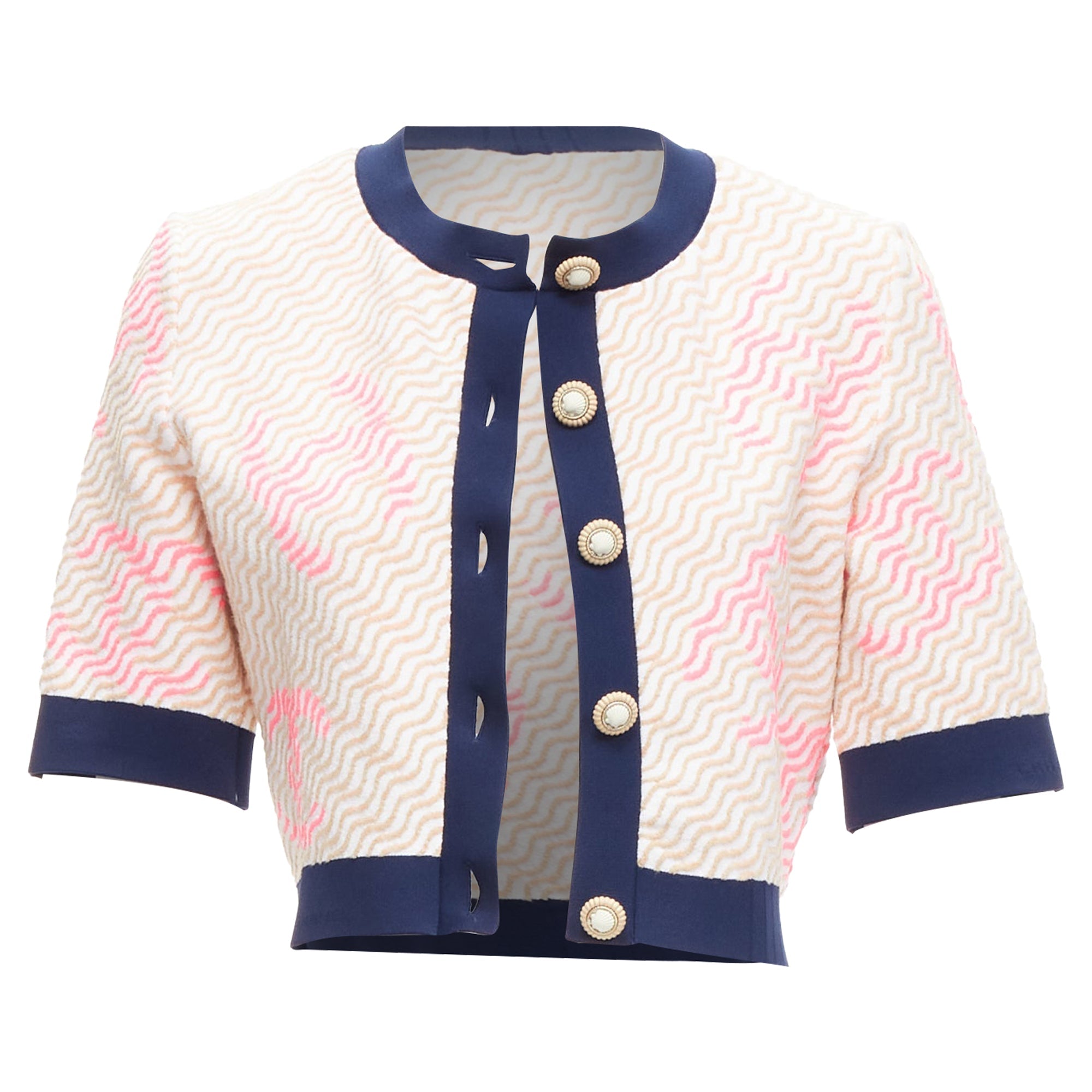 Women's Chanel applique logo twirl seashell button cropped cardigan