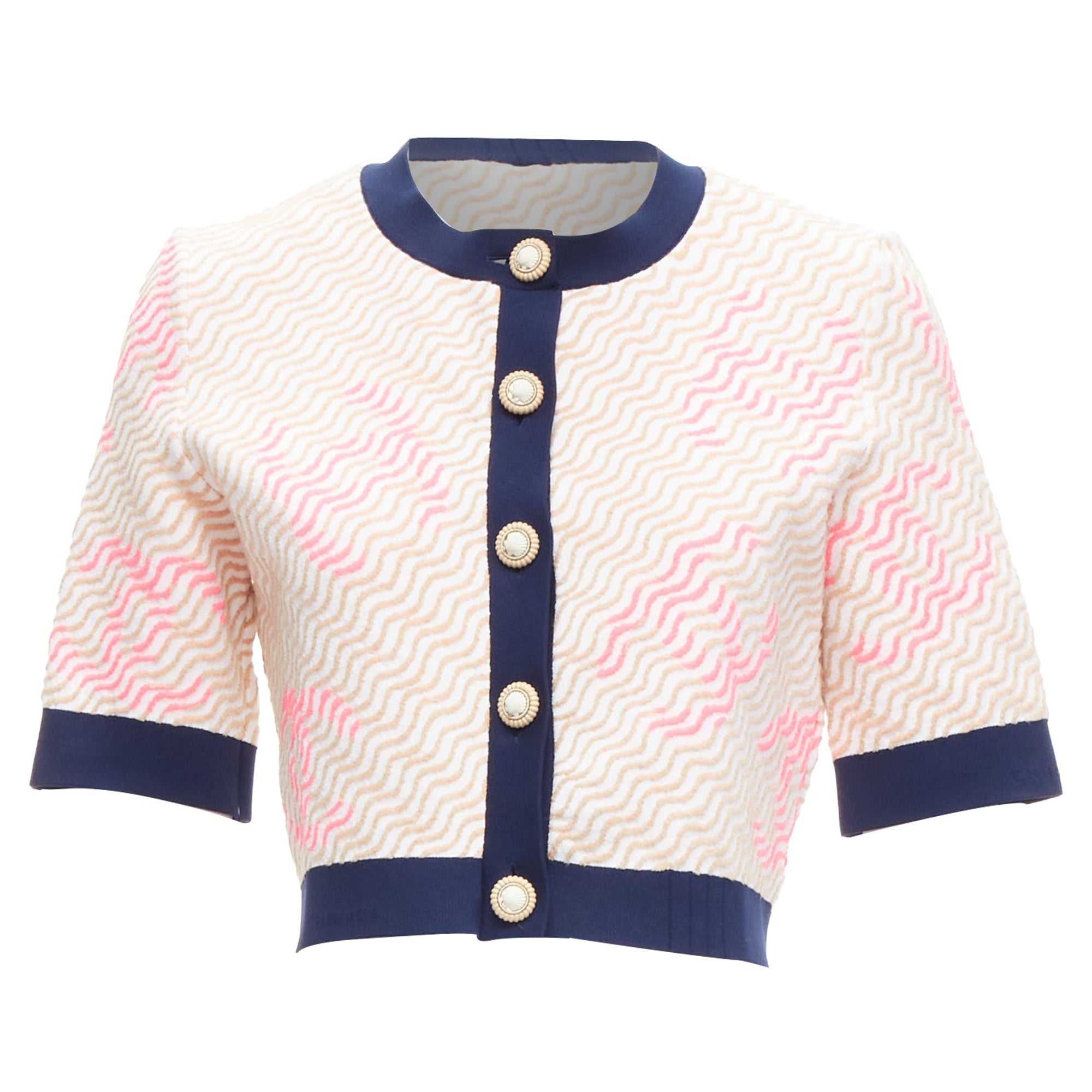 Women's Chanel applique logo twirl seashell button cropped cardigan