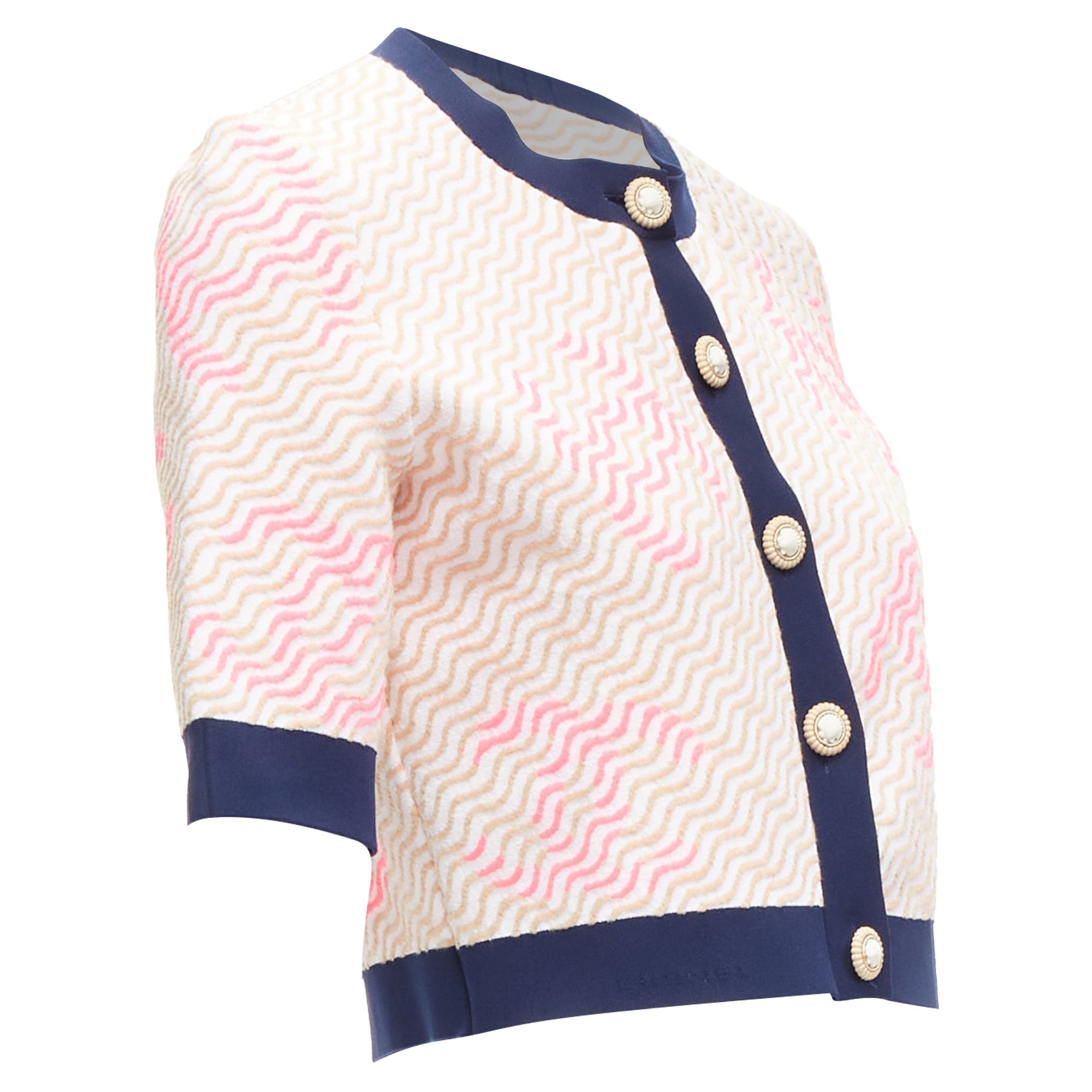 Women's Chanel applique logo twirl seashell button cropped cardigan