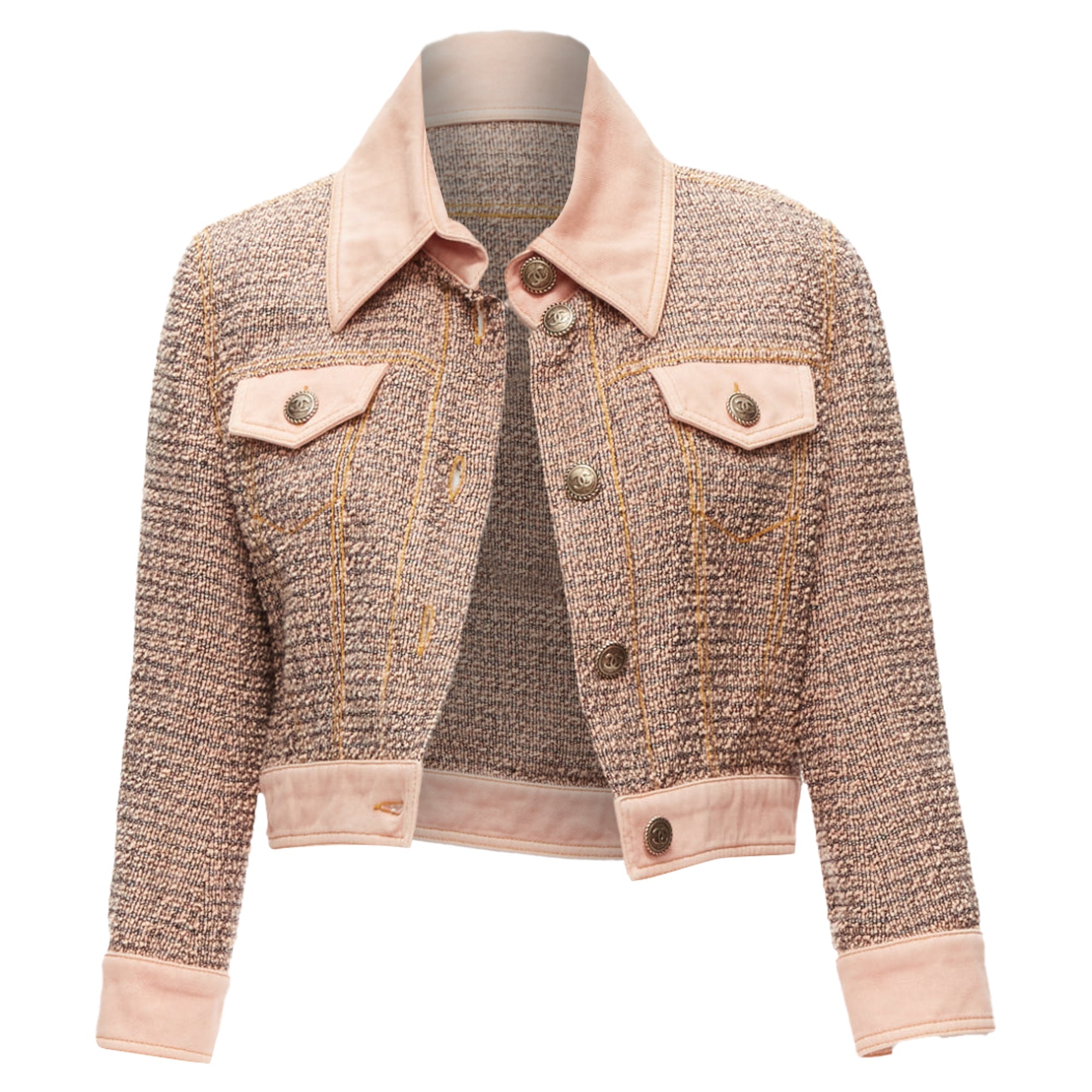 Women's Chanel denim trim tweed button cropped jacket