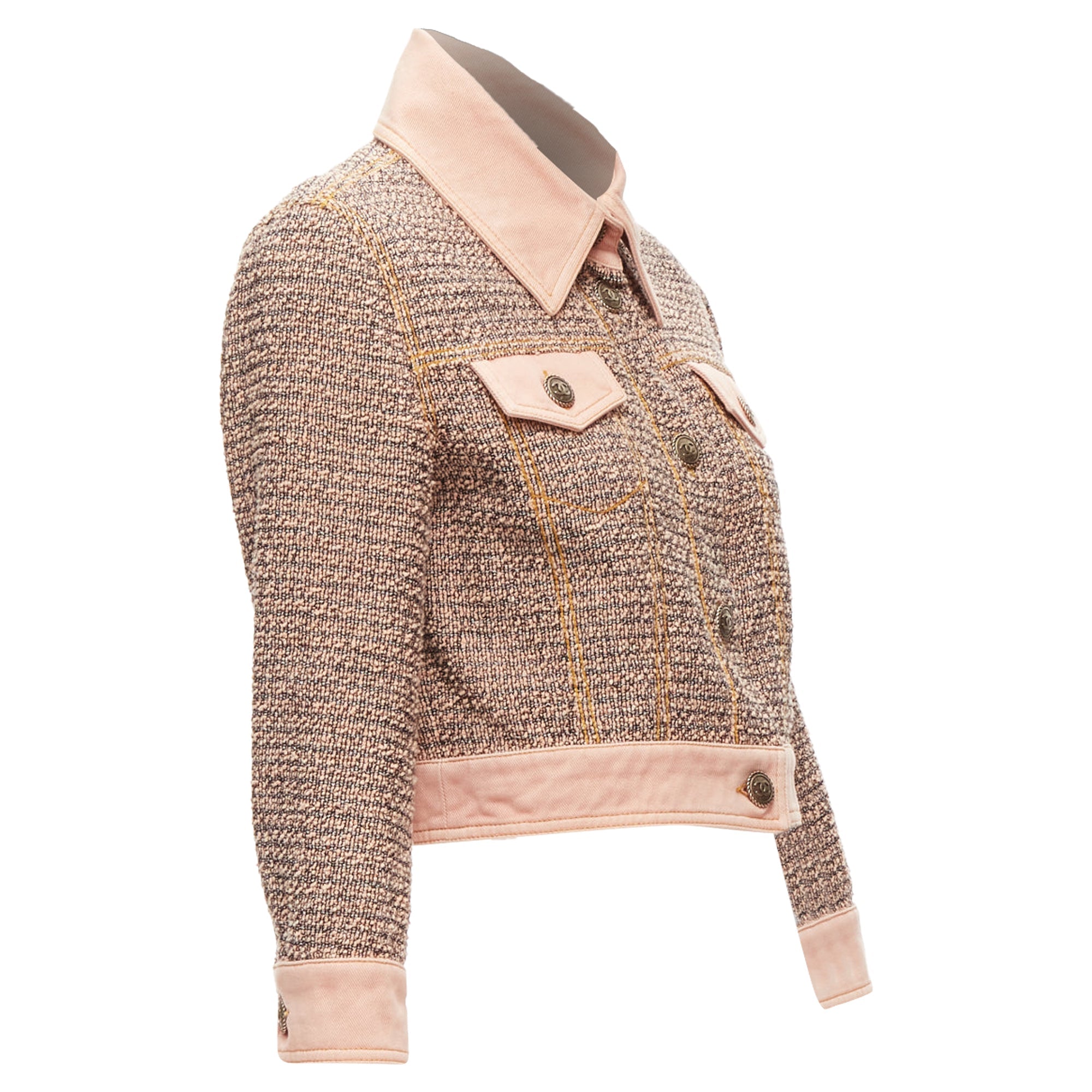 Women's Chanel denim trim tweed button cropped jacket