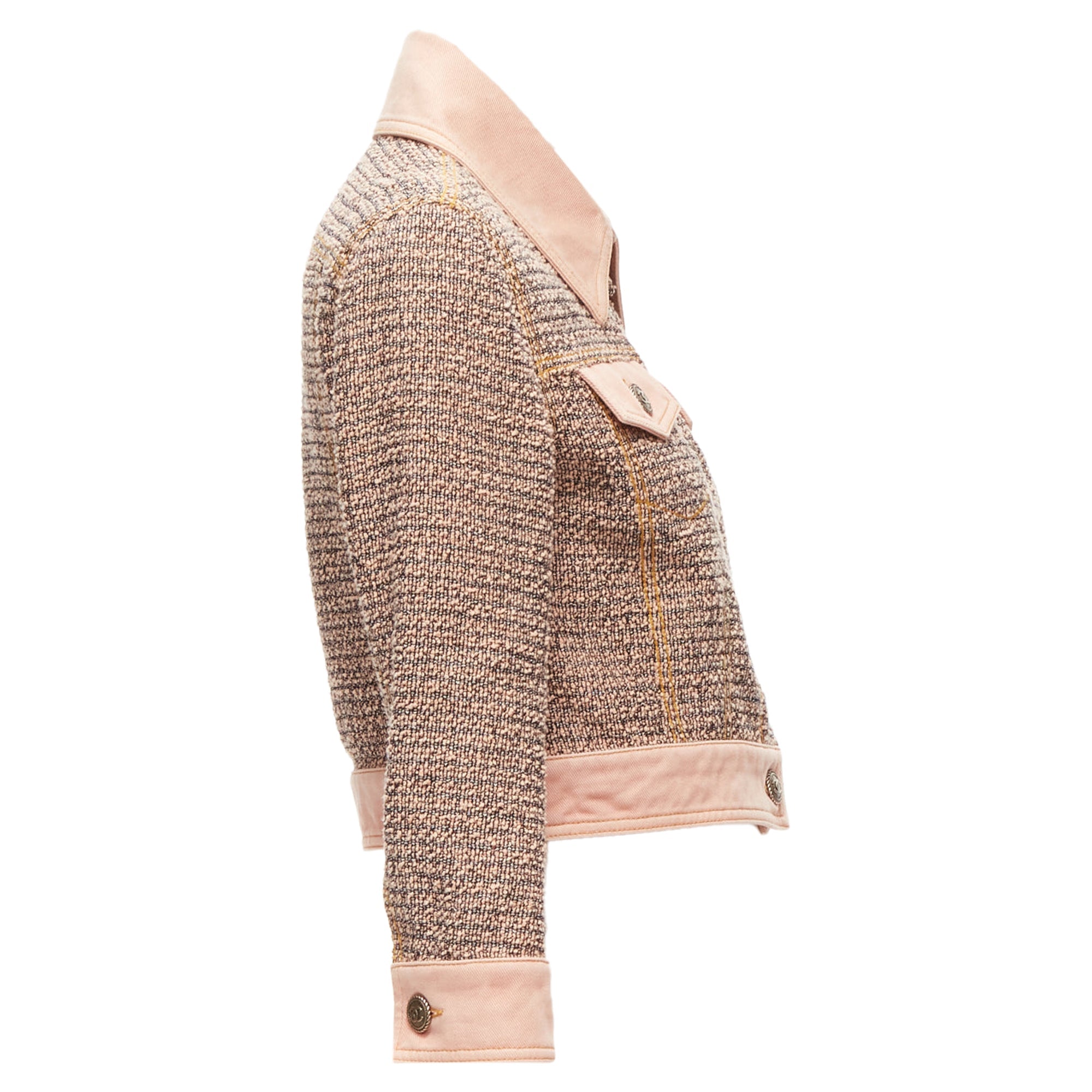 Women's Chanel denim trim tweed button cropped jacket