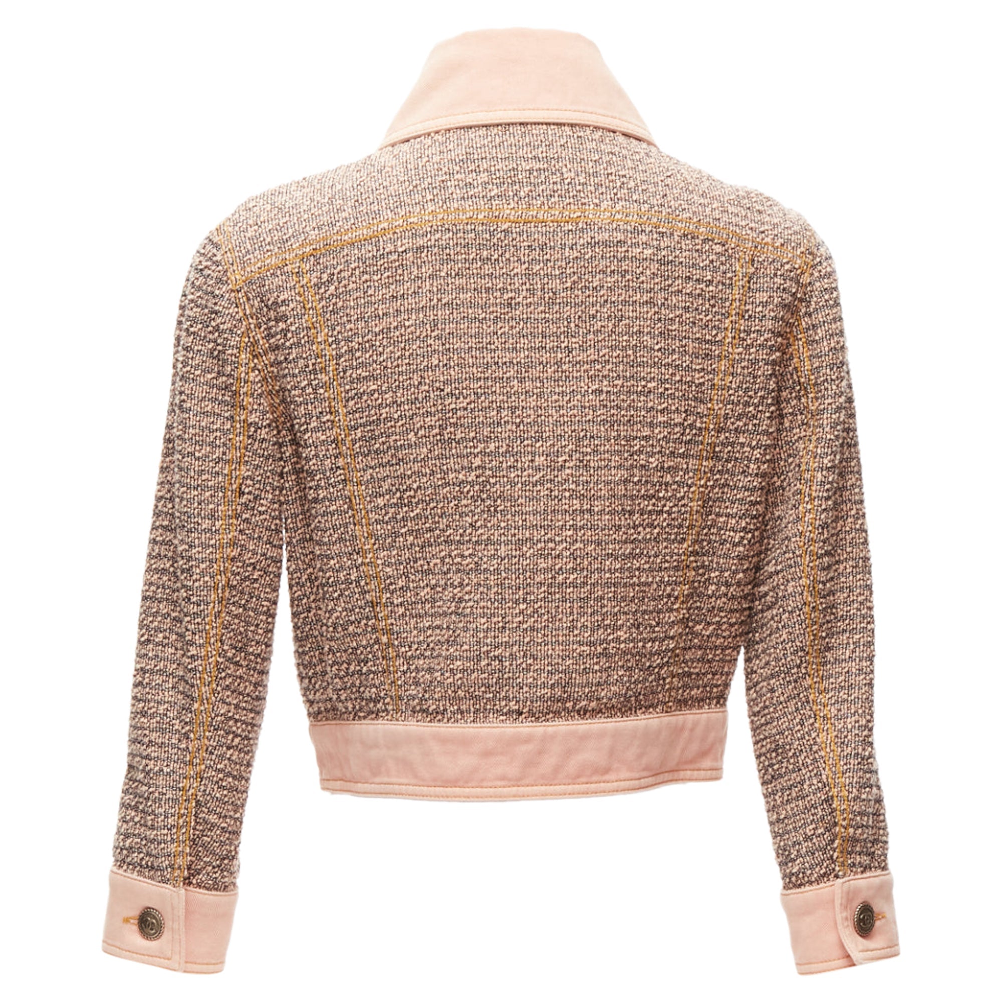 Women's Chanel denim trim tweed button cropped jacket