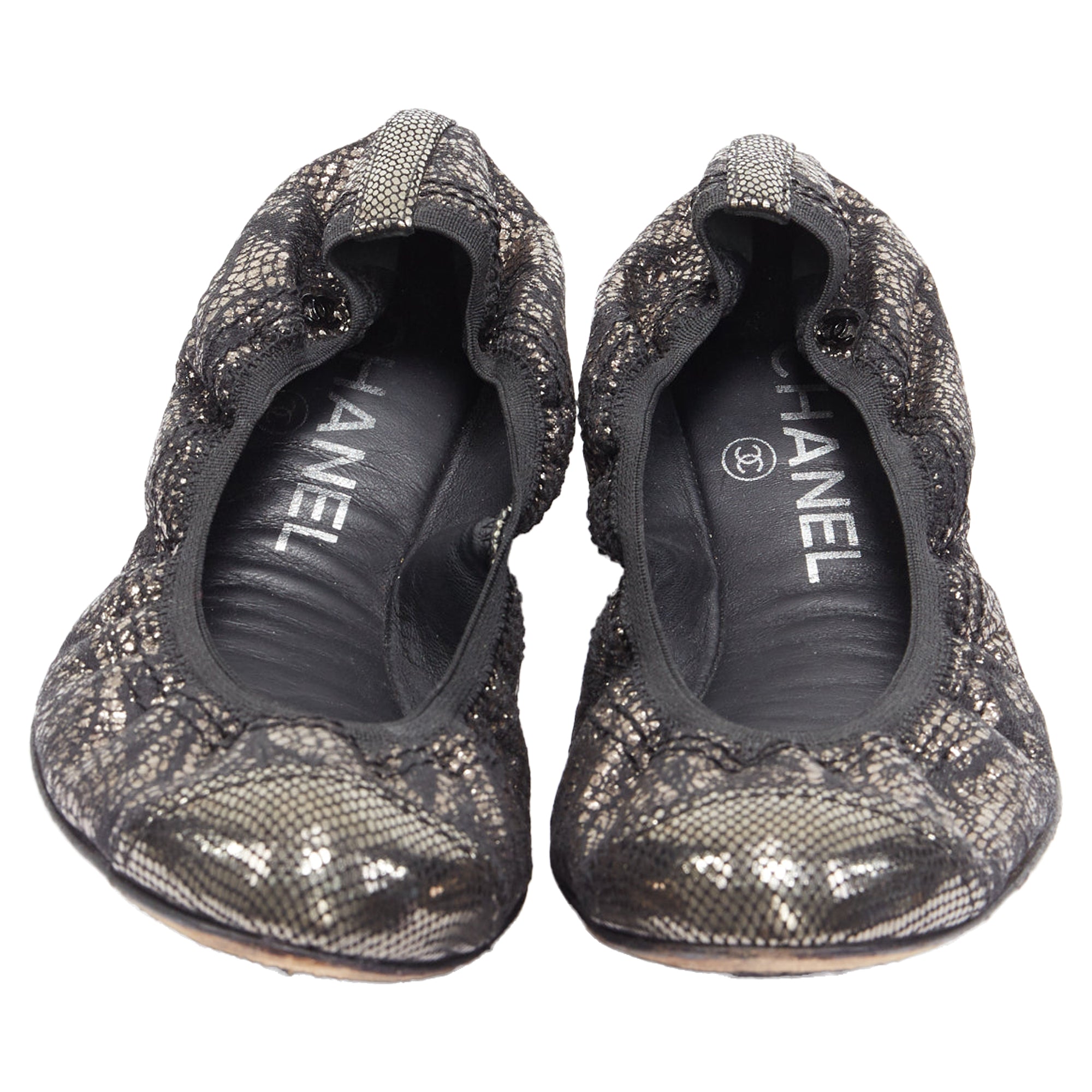 Women's Chanel metallic copper print stretch ballerina flats