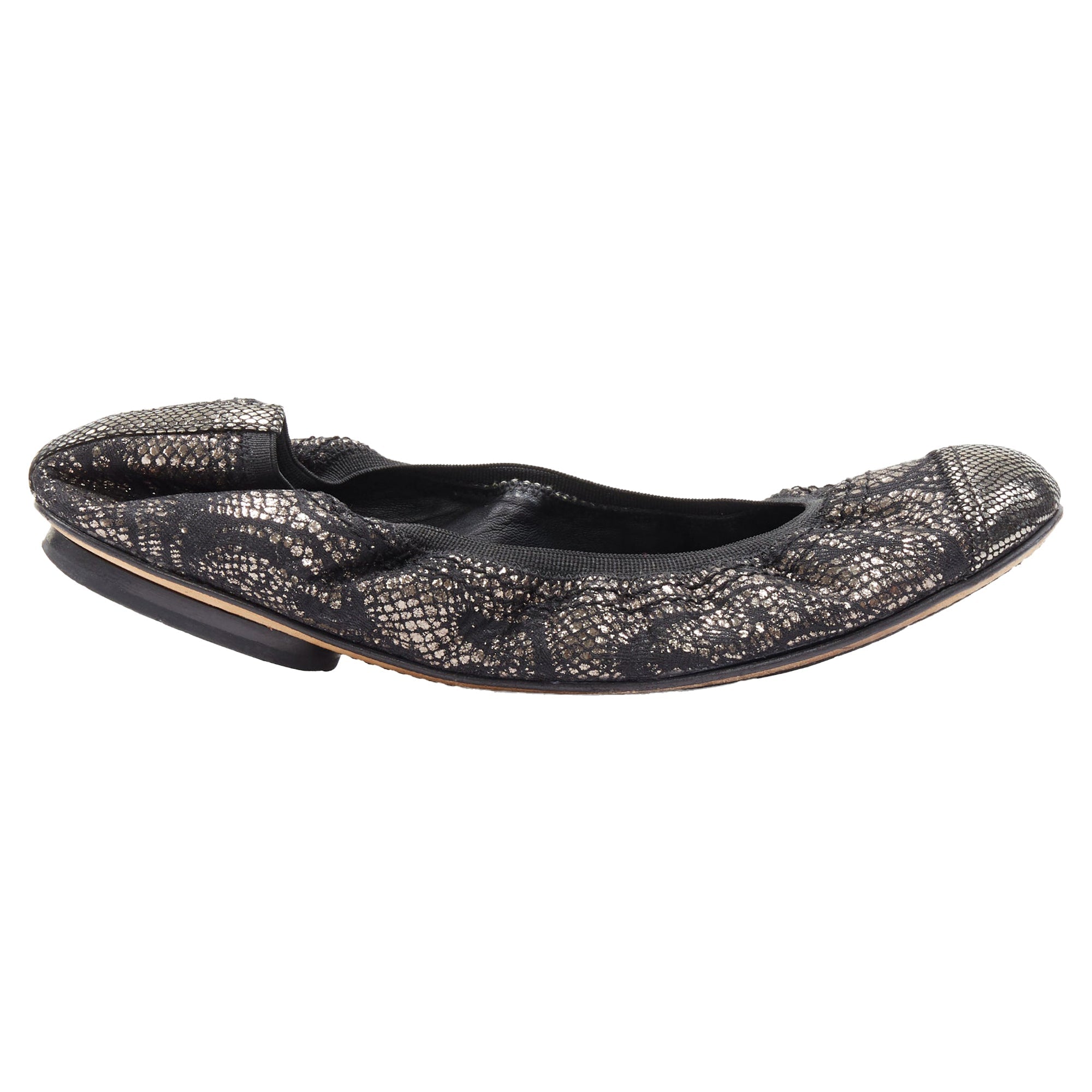 Women's Chanel metallic copper print stretch ballerina flats