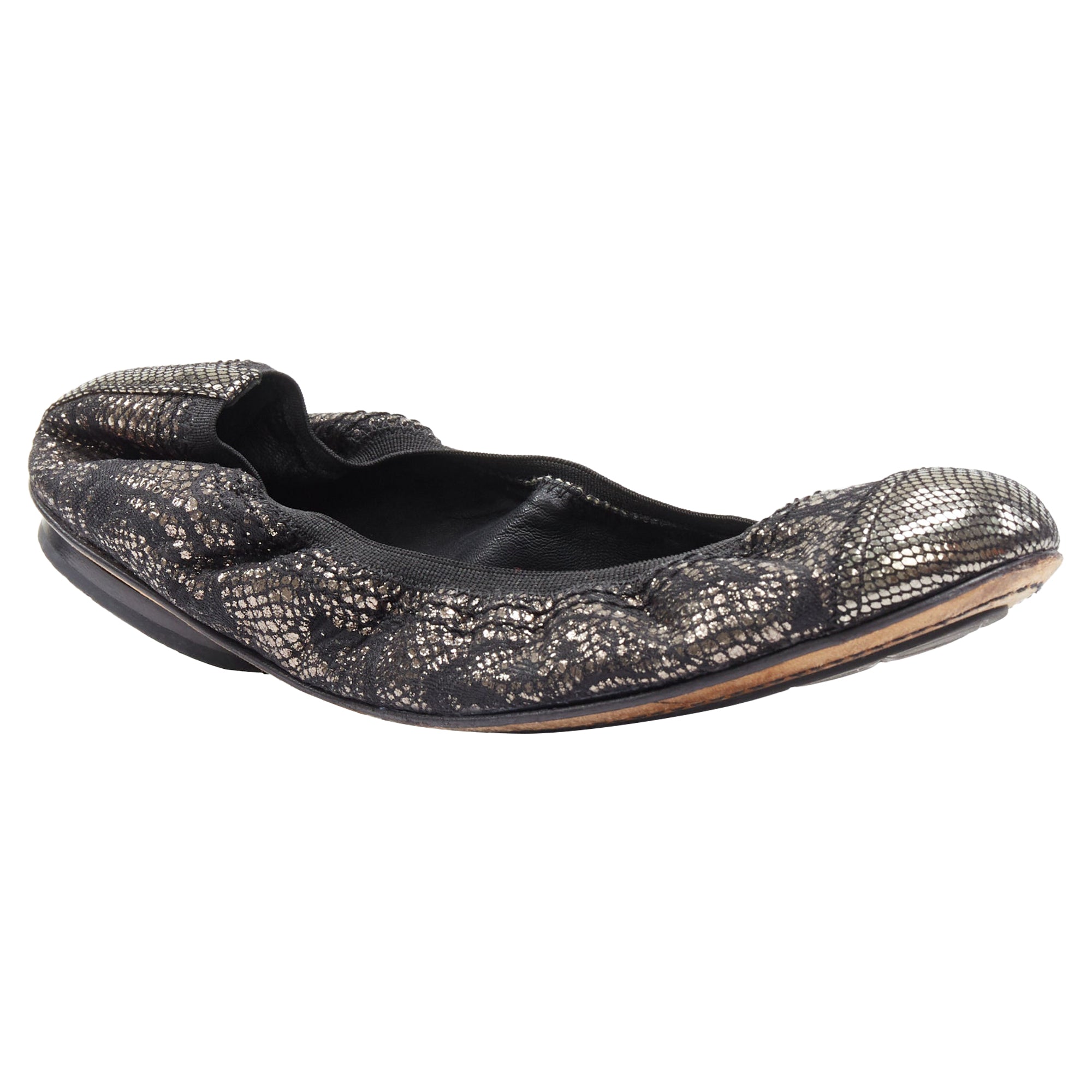 Women's Chanel metallic copper print stretch ballerina flats
