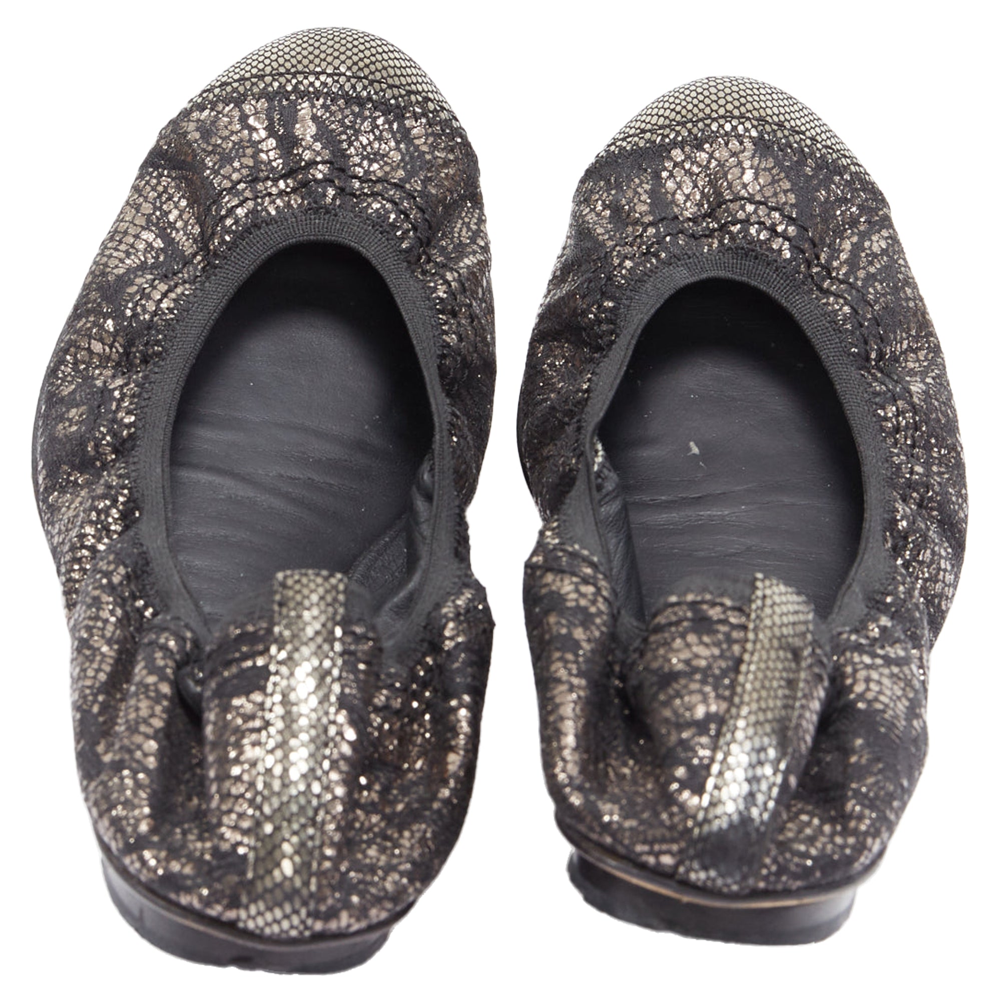 Women's Chanel metallic copper print stretch ballerina flats