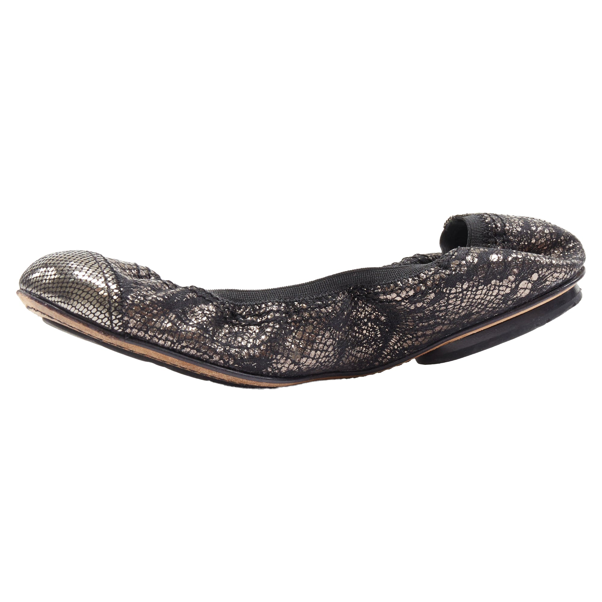 Women's Chanel metallic copper print stretch ballerina flats