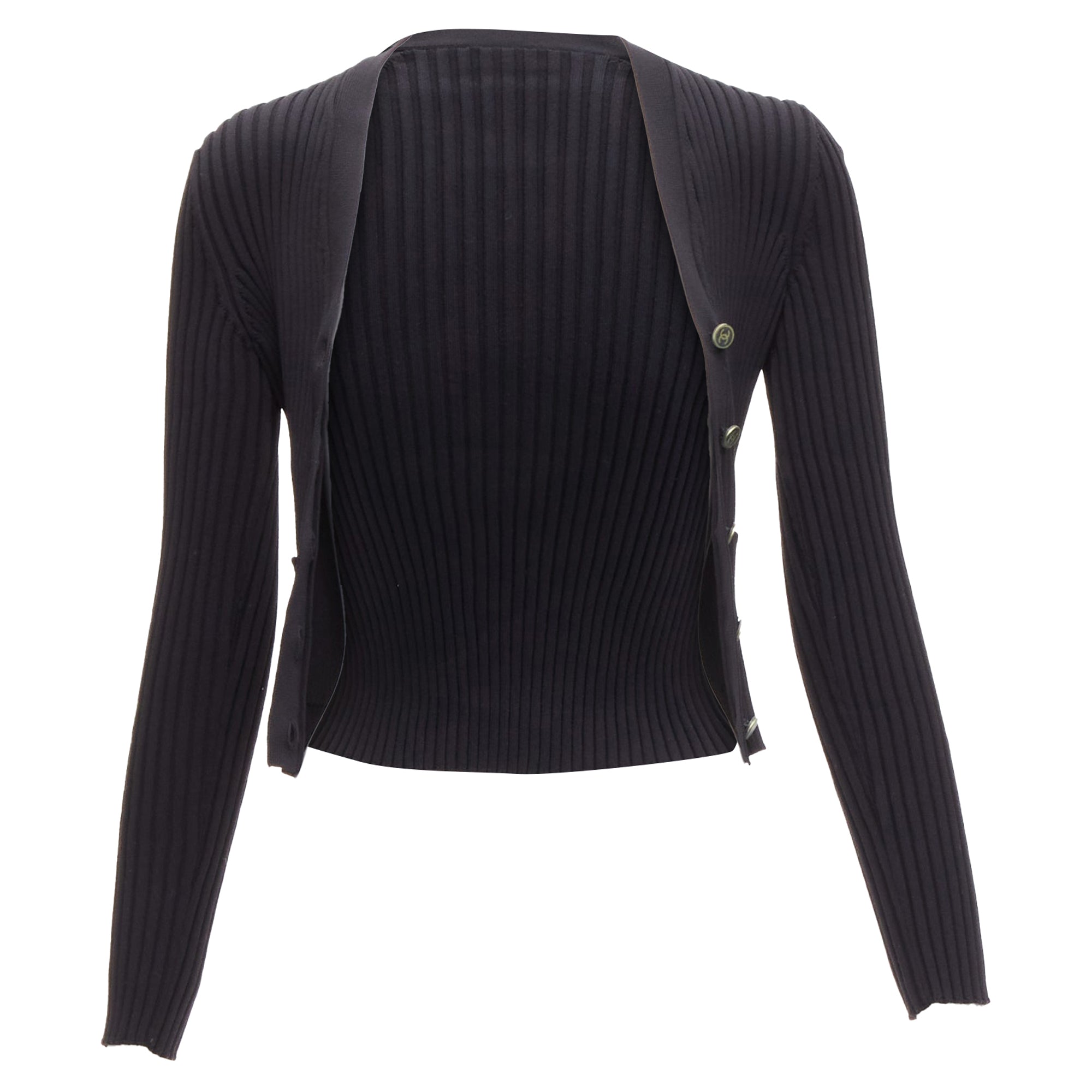 Women's Chanel CC logo button ribbed cropped cardigan