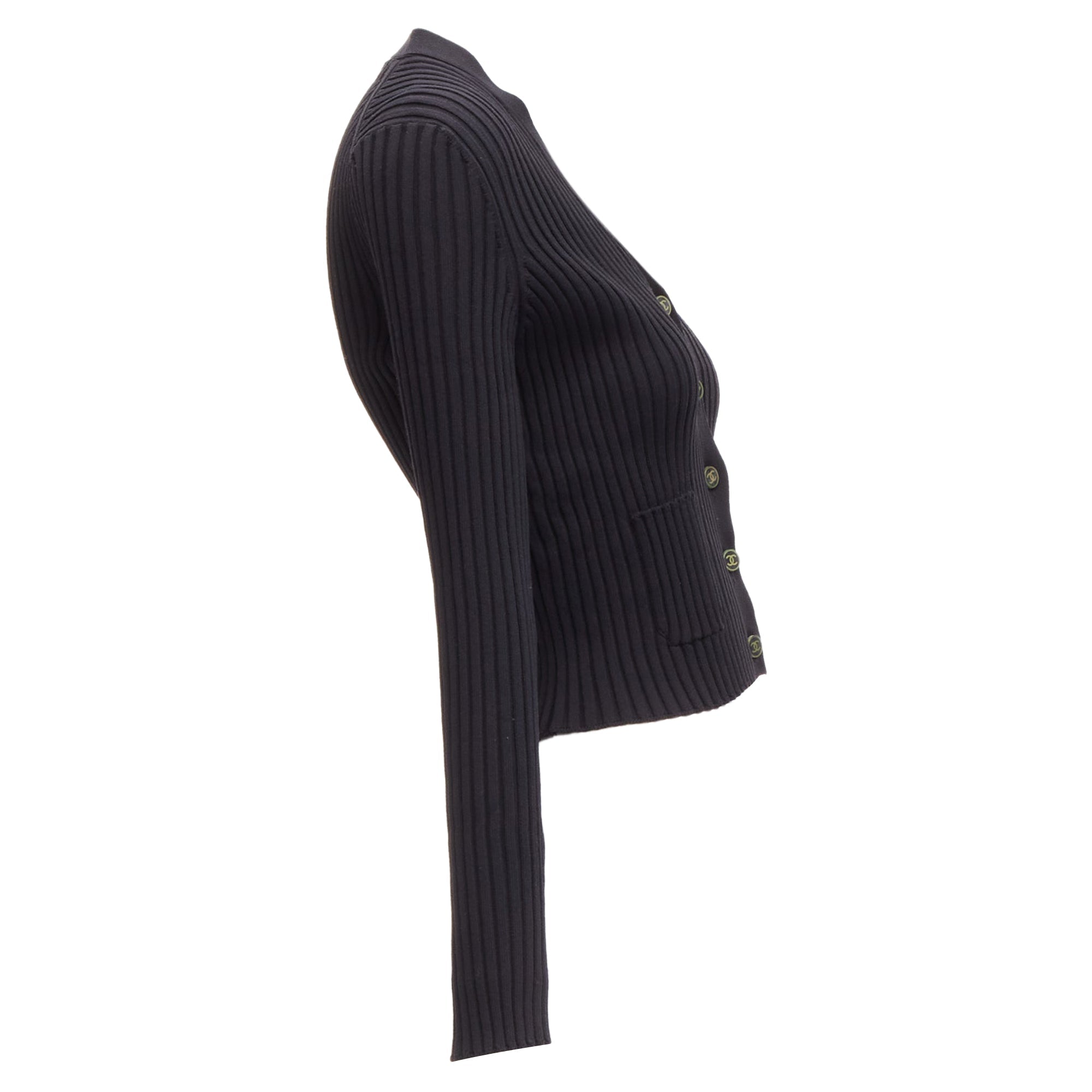 Women's Chanel CC logo button ribbed cropped cardigan