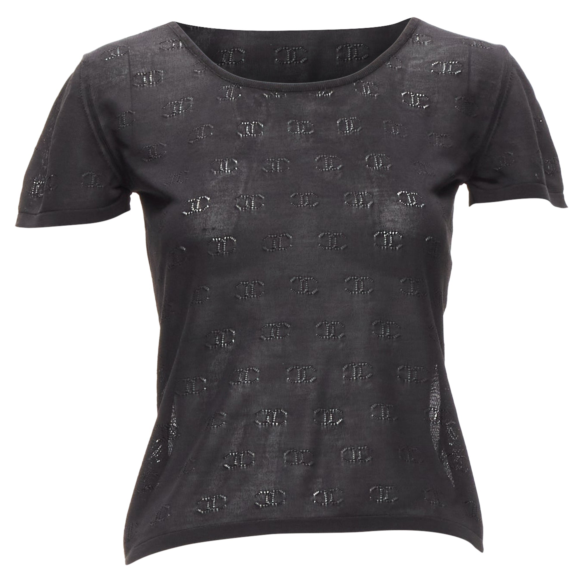 Women's Chanel CC logo monogram Pointelle silk knitted top