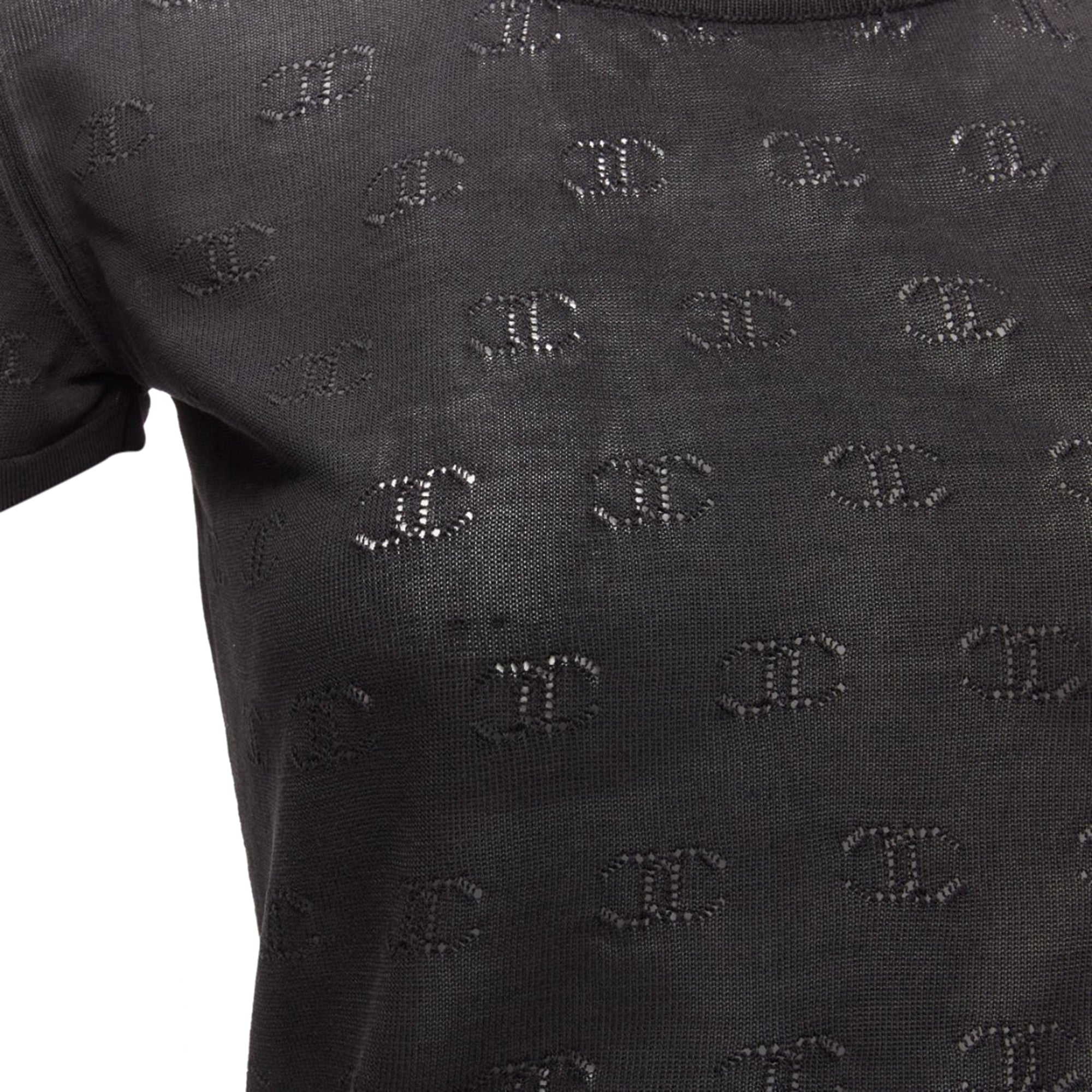 Women's Chanel CC logo monogram Pointelle silk knitted top