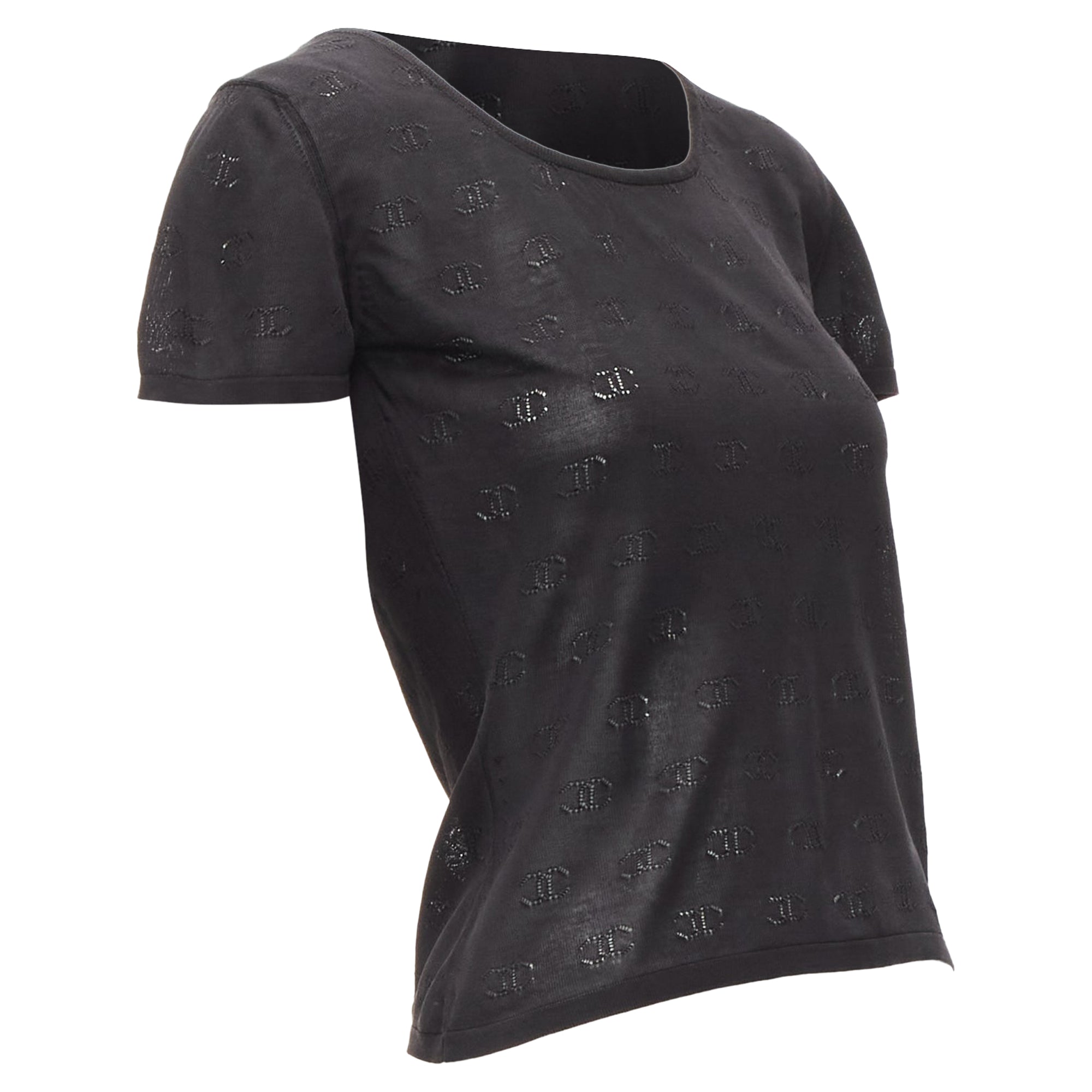 Women's Chanel CC logo monogram Pointelle silk knitted top
