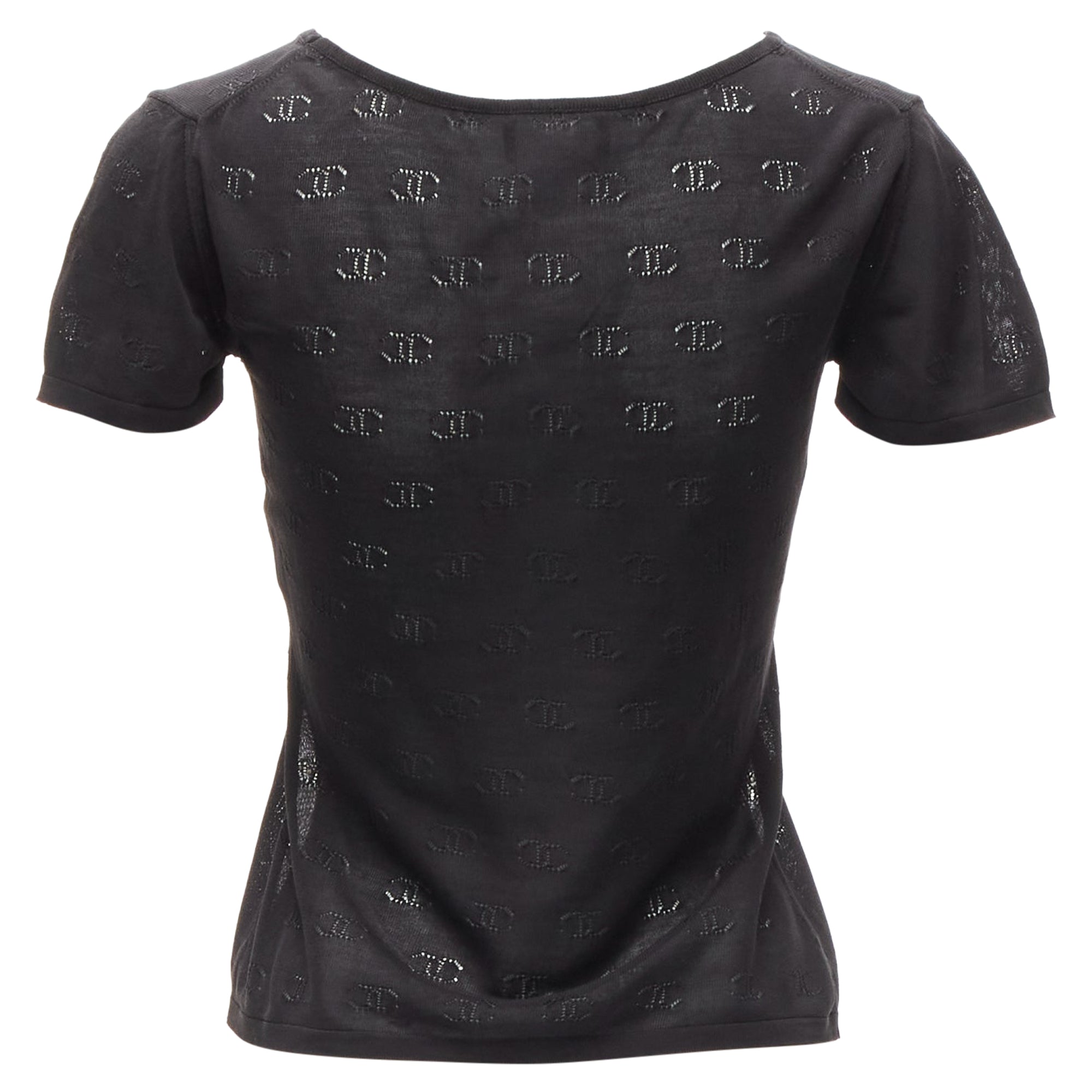 Women's Chanel CC logo monogram Pointelle silk knitted top