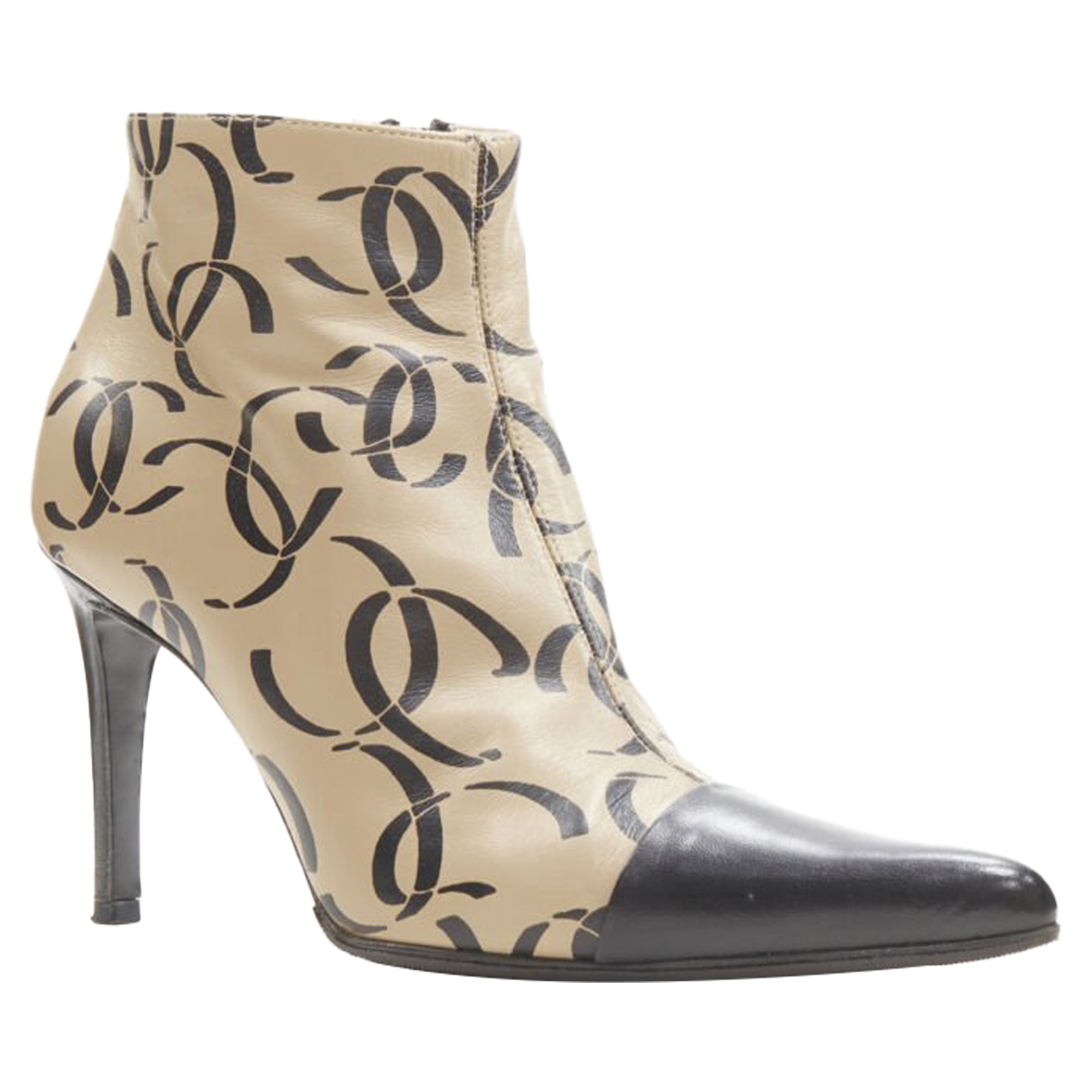 Women's Chanel marked CC logo toe cap ankle bootie