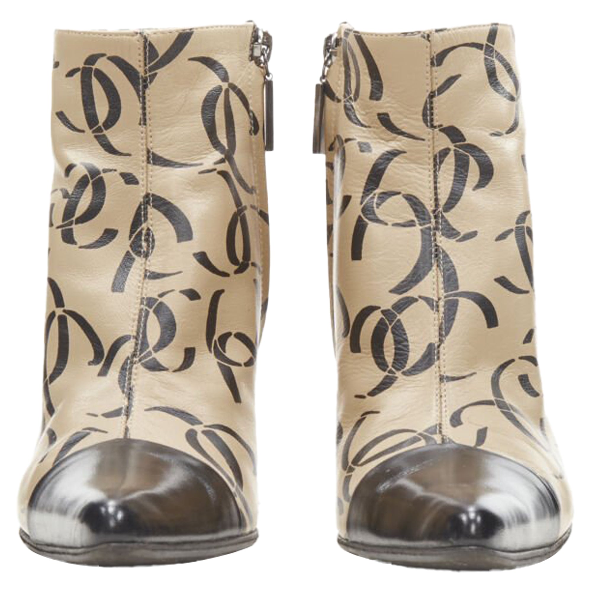 Women's Chanel marked CC logo toe cap ankle bootie