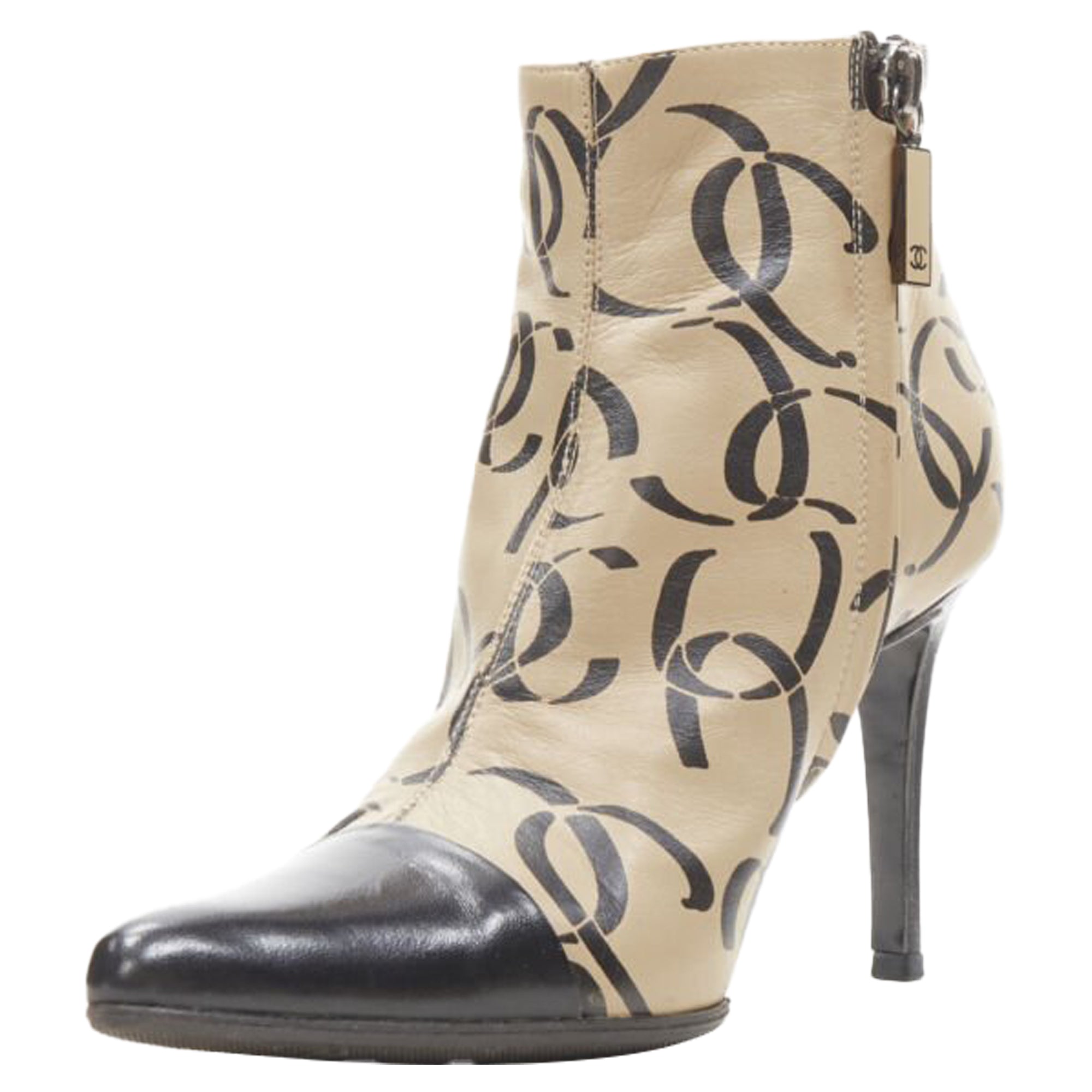 Women's Chanel marked CC logo toe cap ankle bootie