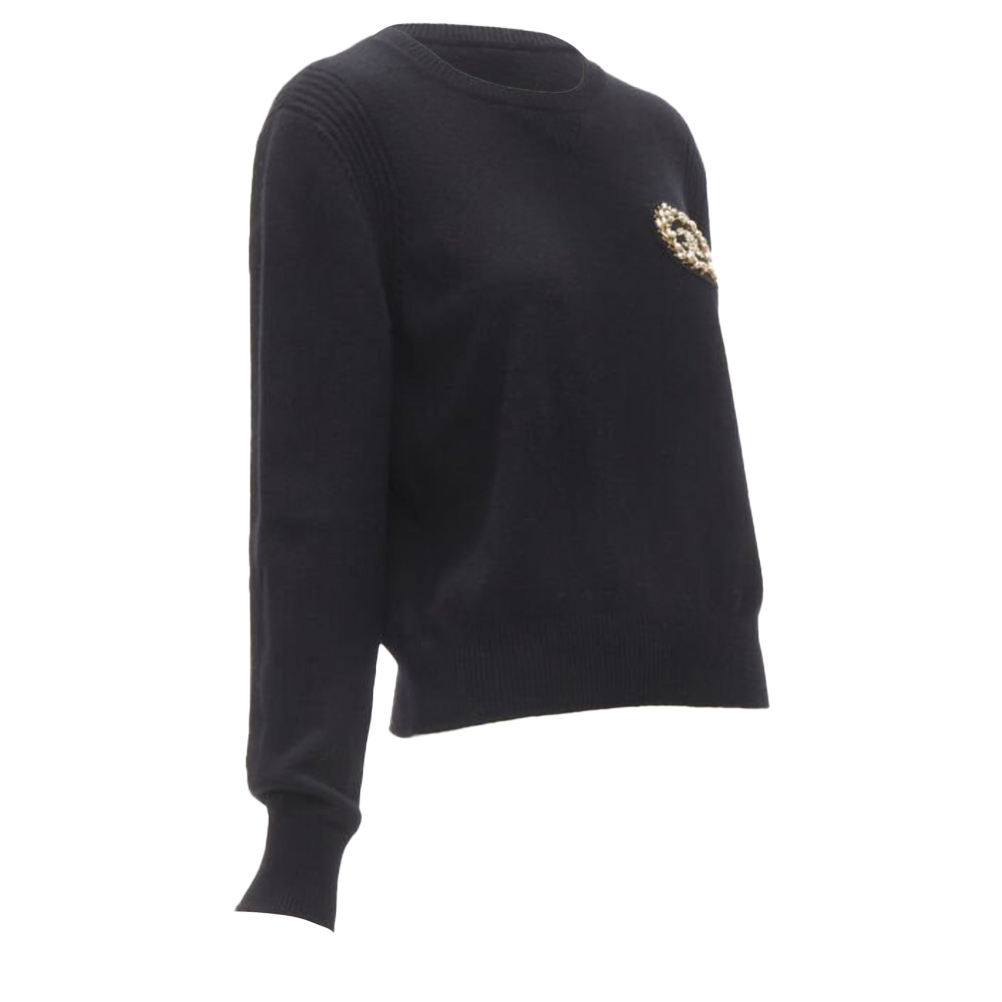 Women's Chanel cashmere blend bead pearl CC embellished badge sweater