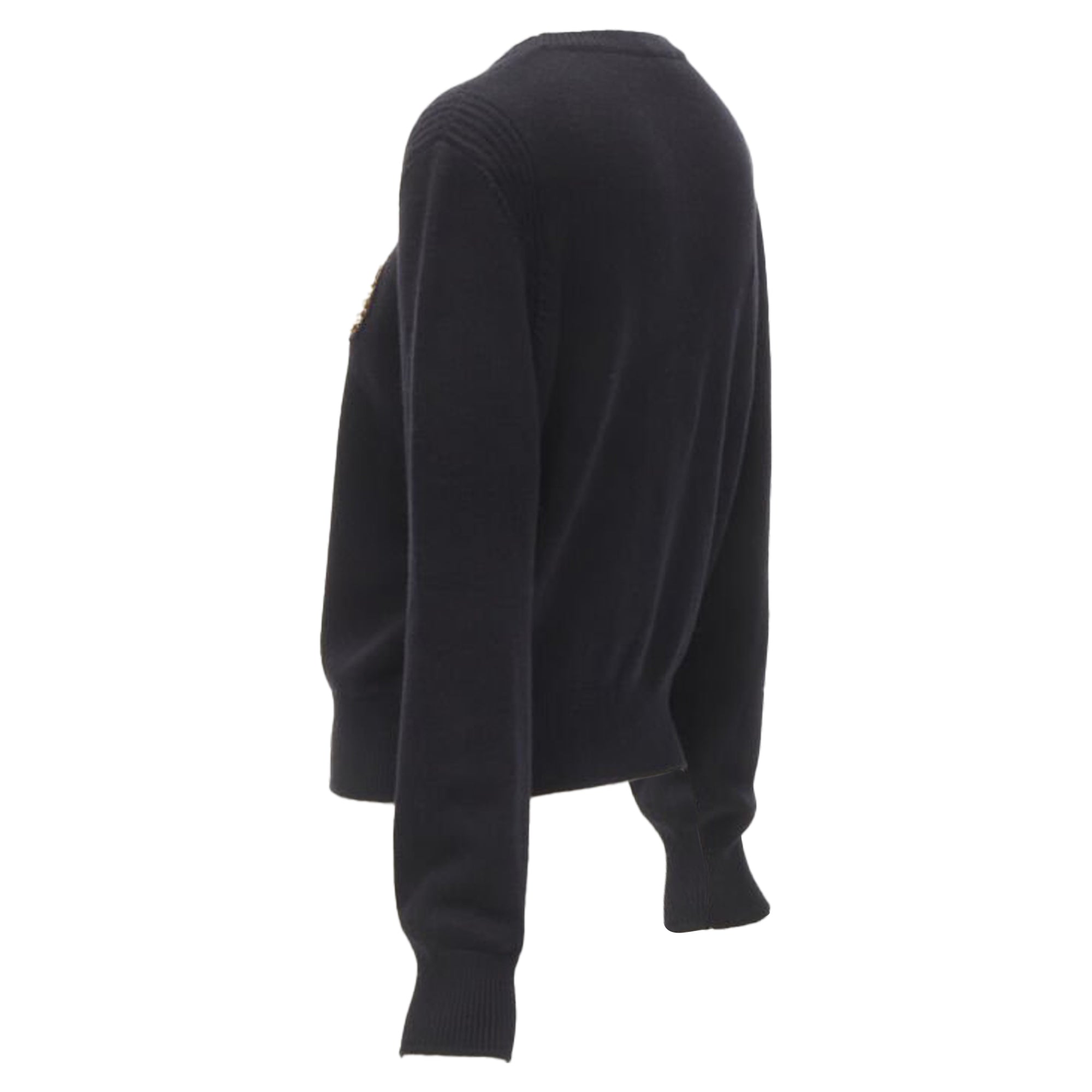 Women's Chanel cashmere blend bead pearl CC embellished badge sweater
