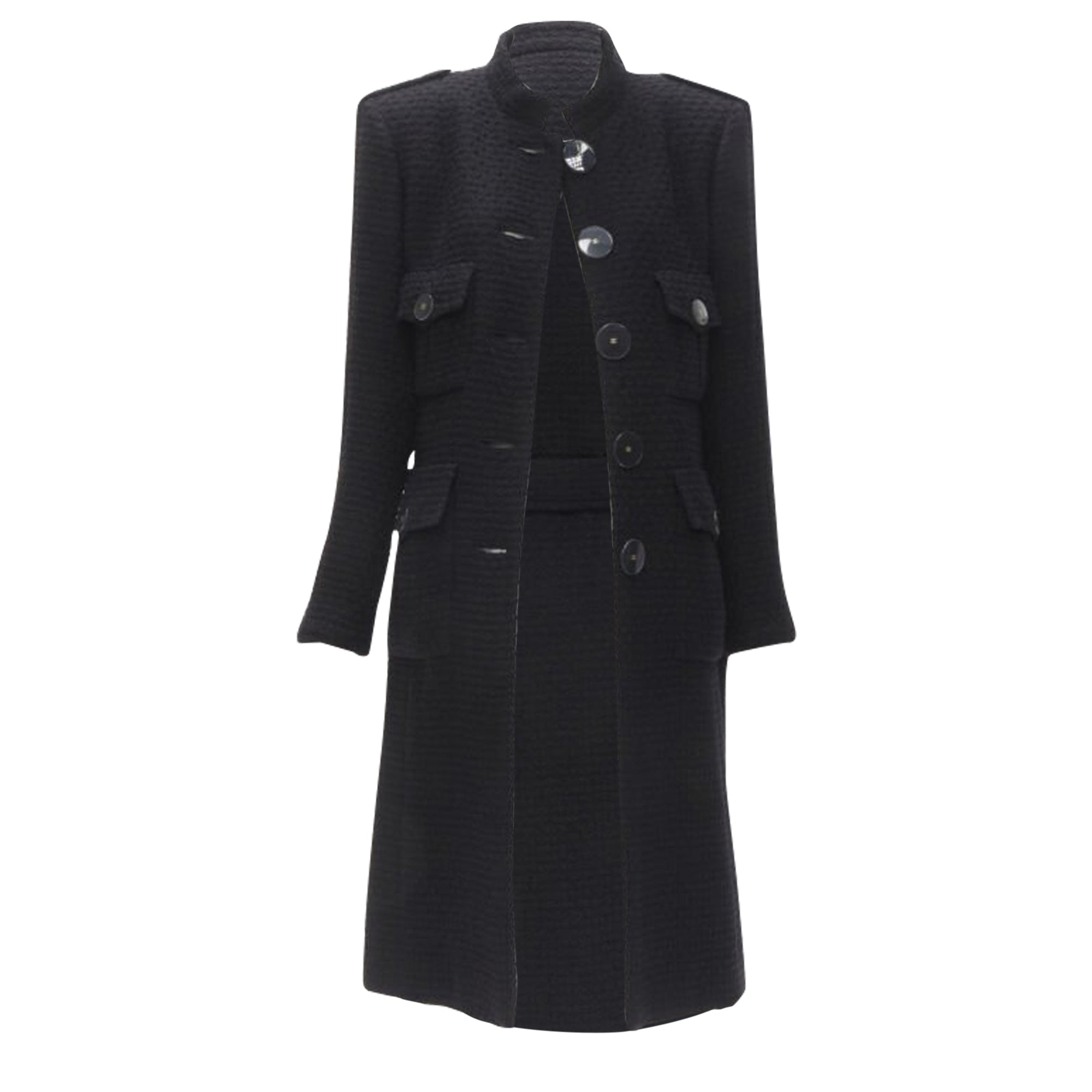 Women's Chanel Paris Cosmopolite tweed CC button belted coat