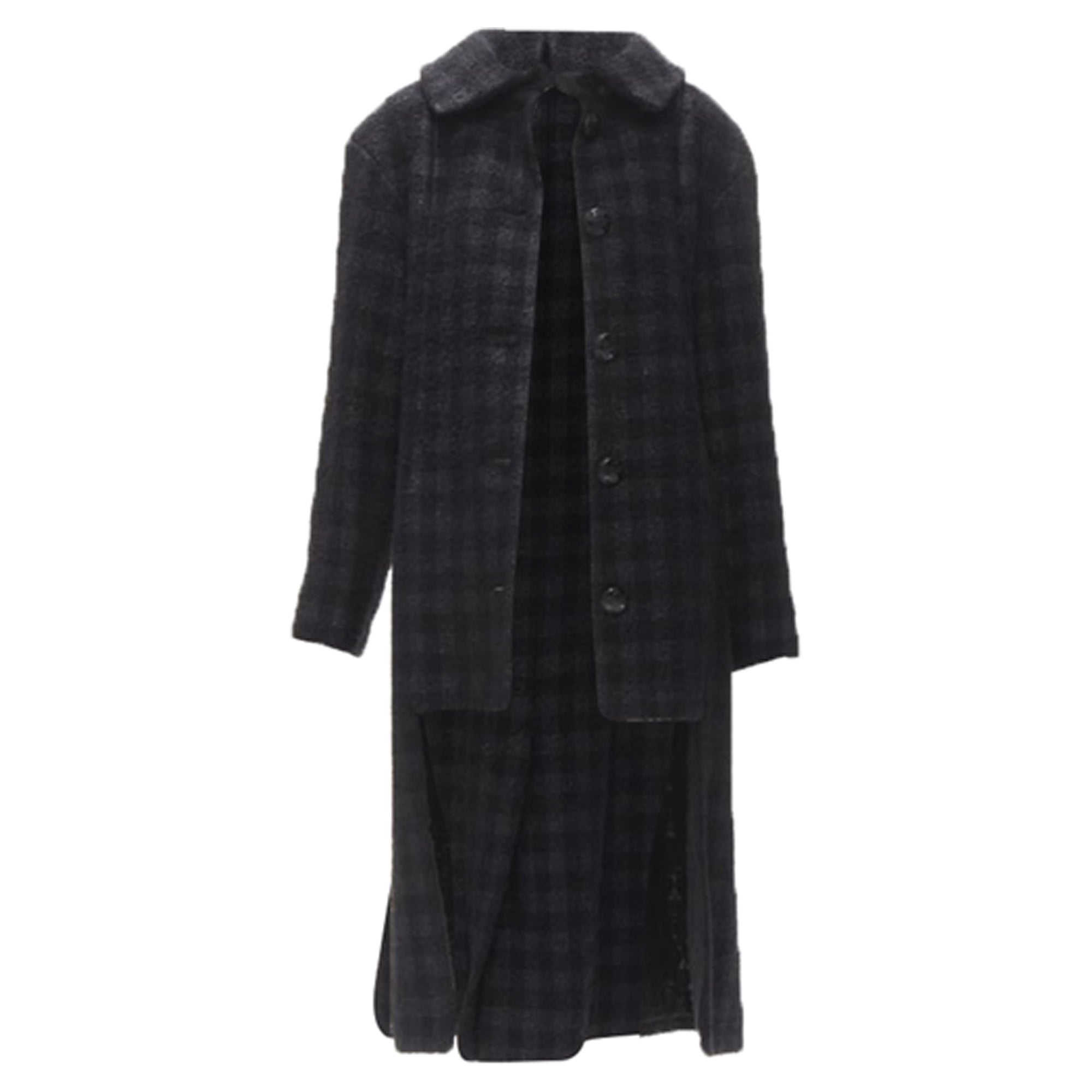 Women's Chanel lurex check tweed Globe CC button high low coat