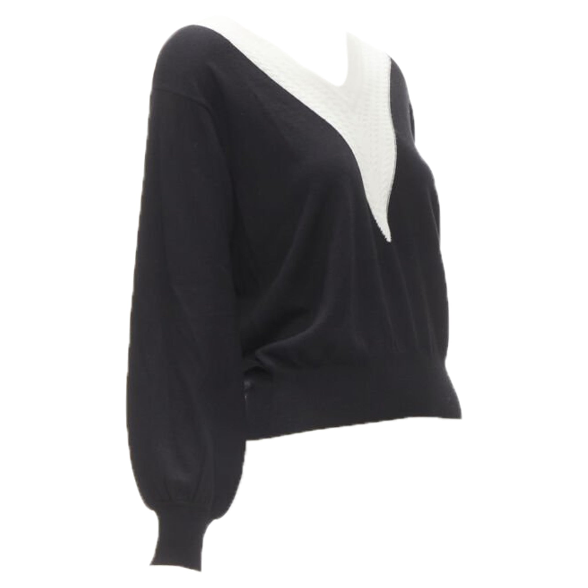 Women's Chanel wool cable knit varsity collar CC charm sweater
