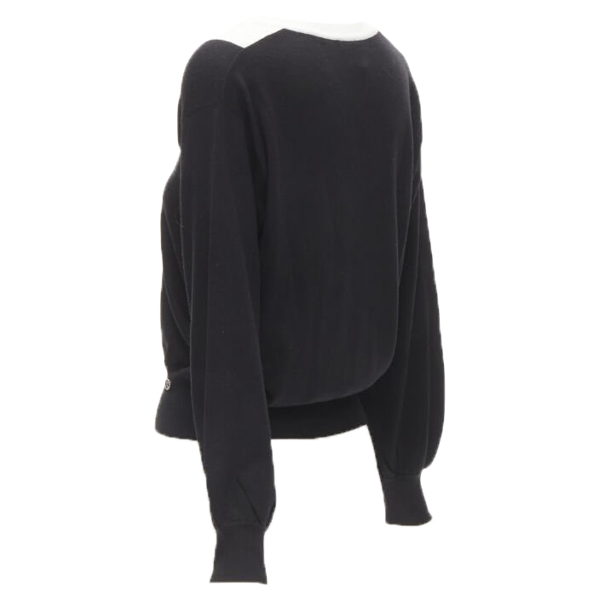 Women's Chanel wool cable knit varsity collar CC charm sweater