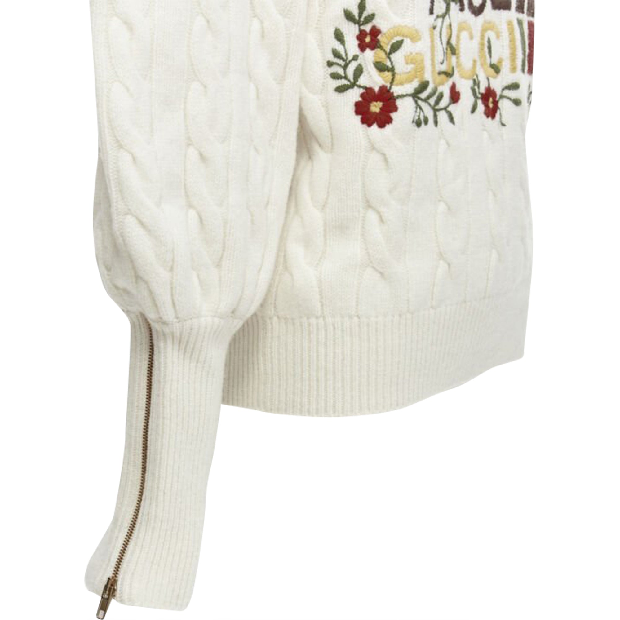 Women's Gucci The North Face wool floral logo embroidery cable knit turtleneck