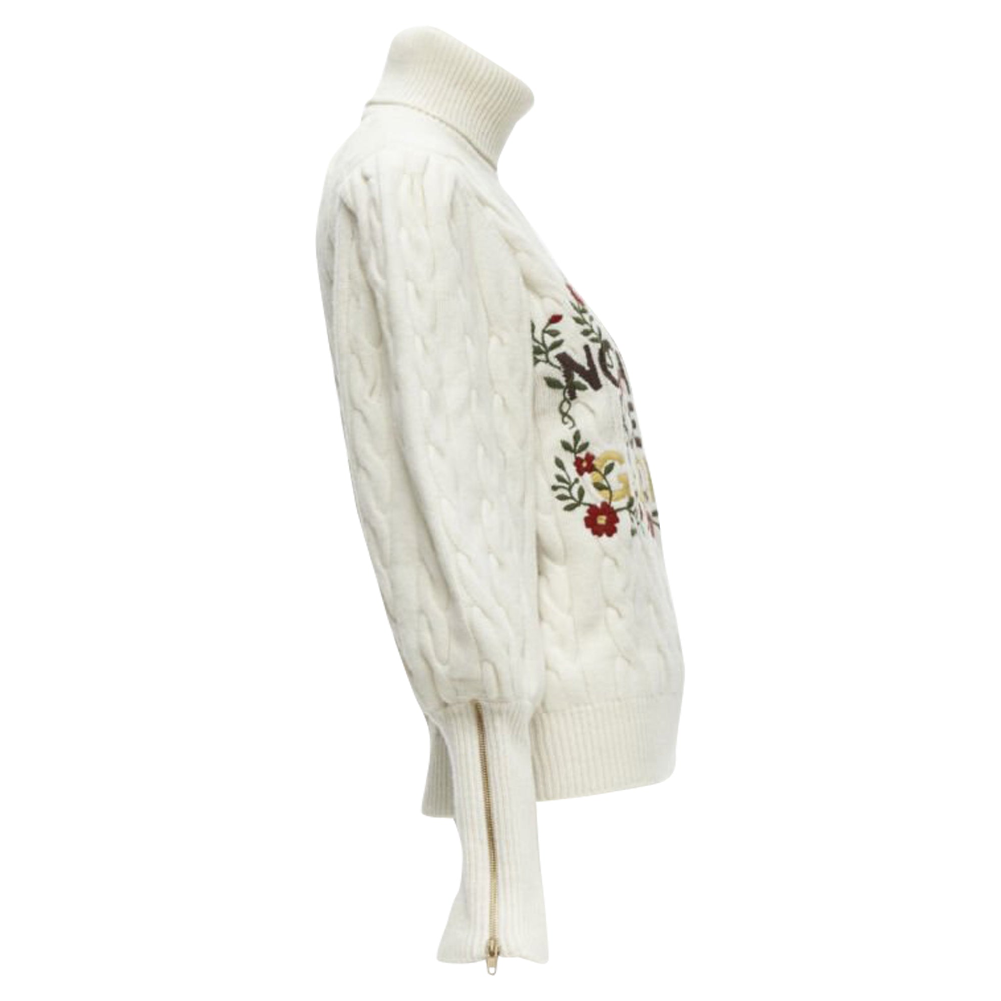 Women's Gucci The North Face wool floral logo embroidery cable knit turtleneck